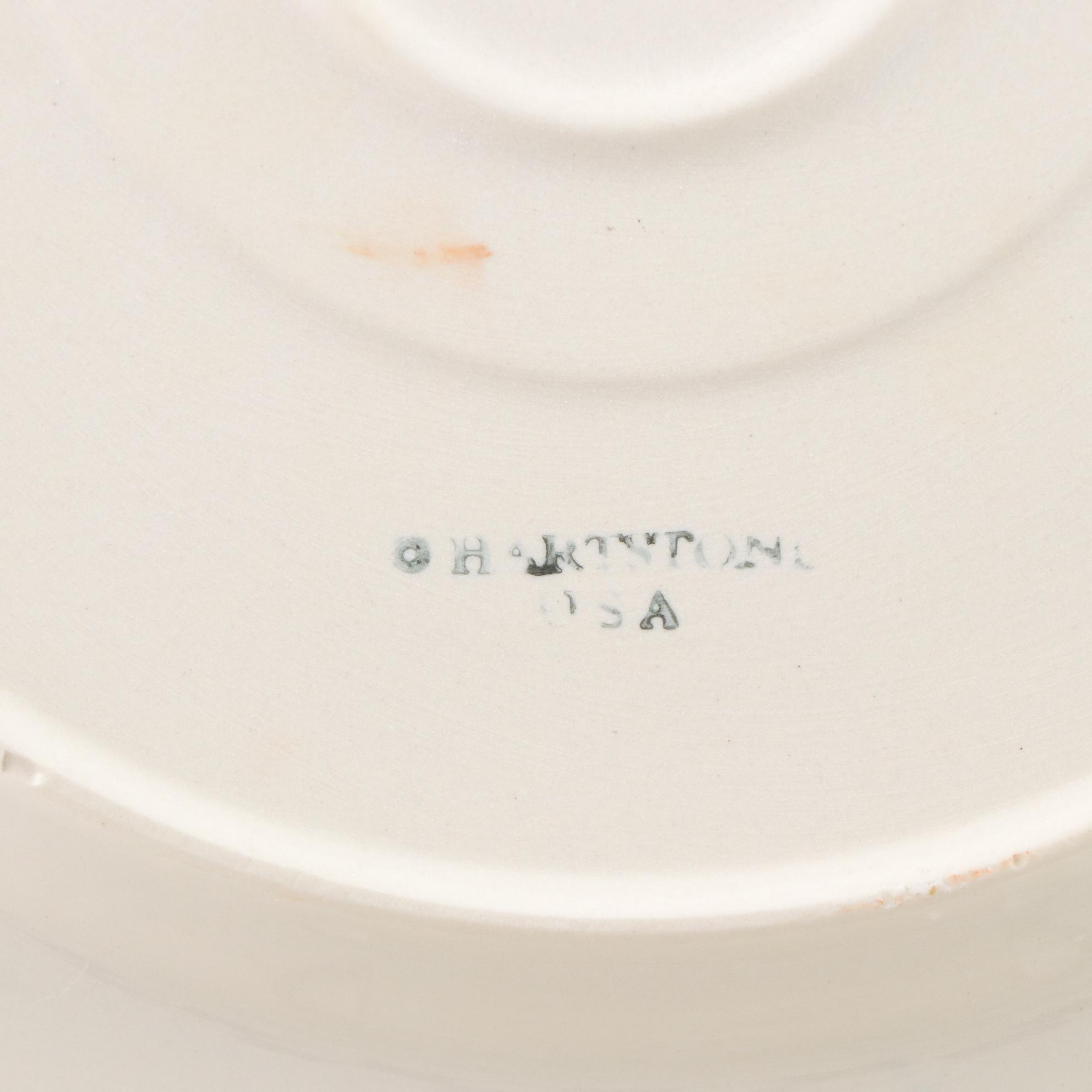 Hartstone Pottery "Blue Checks" Stoneware with H&R Johnson "Rabbit Moon" Tile