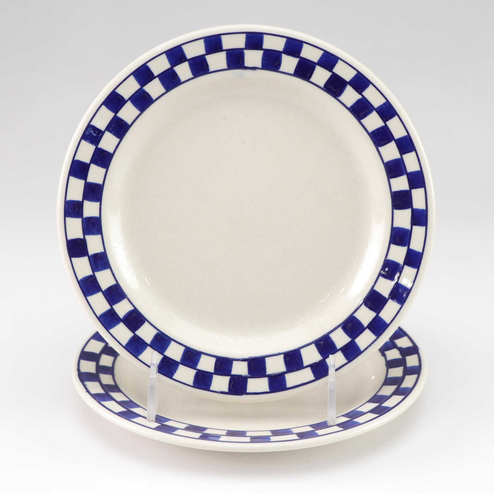 Hartstone Pottery "Blue Checks" Stoneware with H&R Johnson "Rabbit Moon" Tile