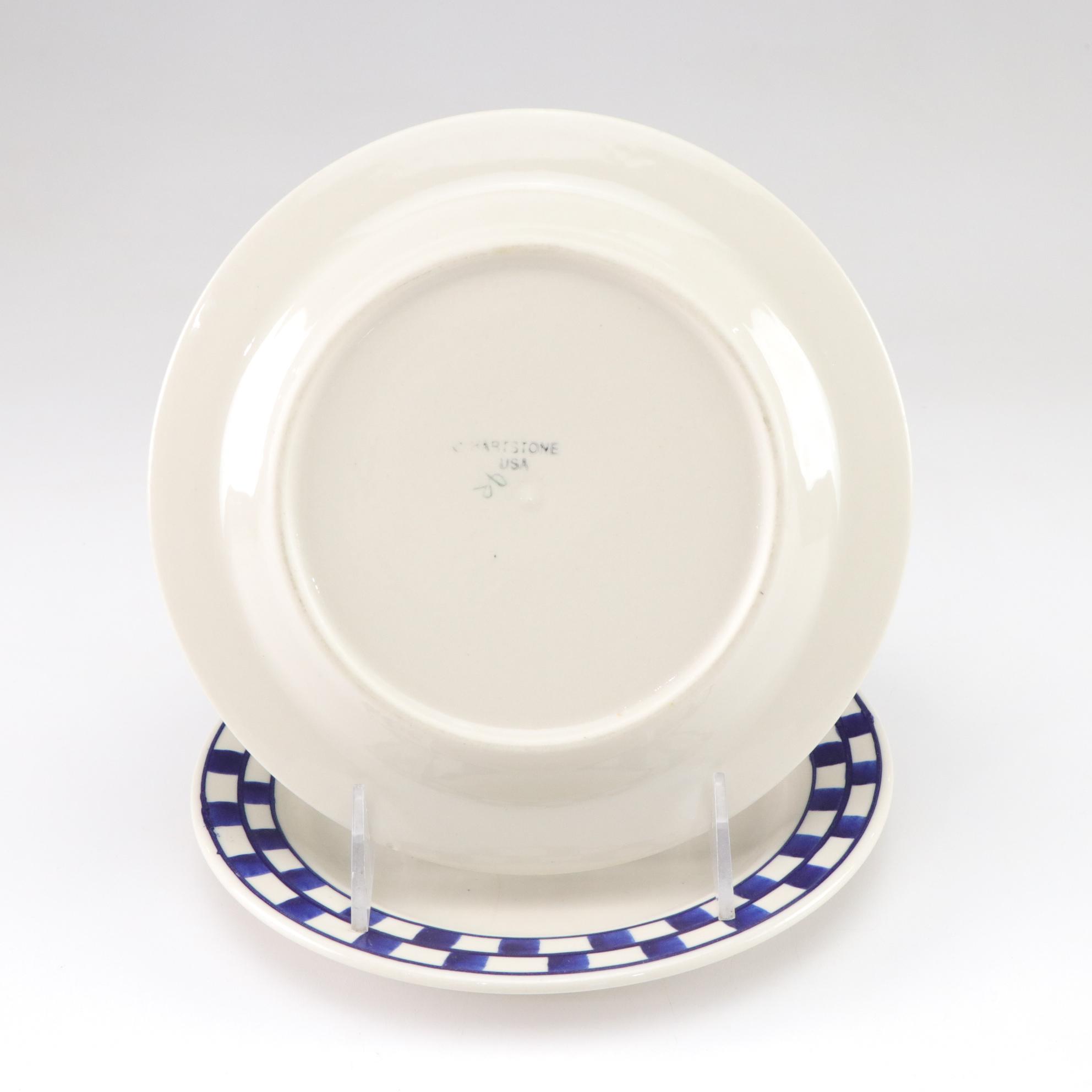 Hartstone Pottery "Blue Checks" Stoneware with H&R Johnson "Rabbit Moon" Tile