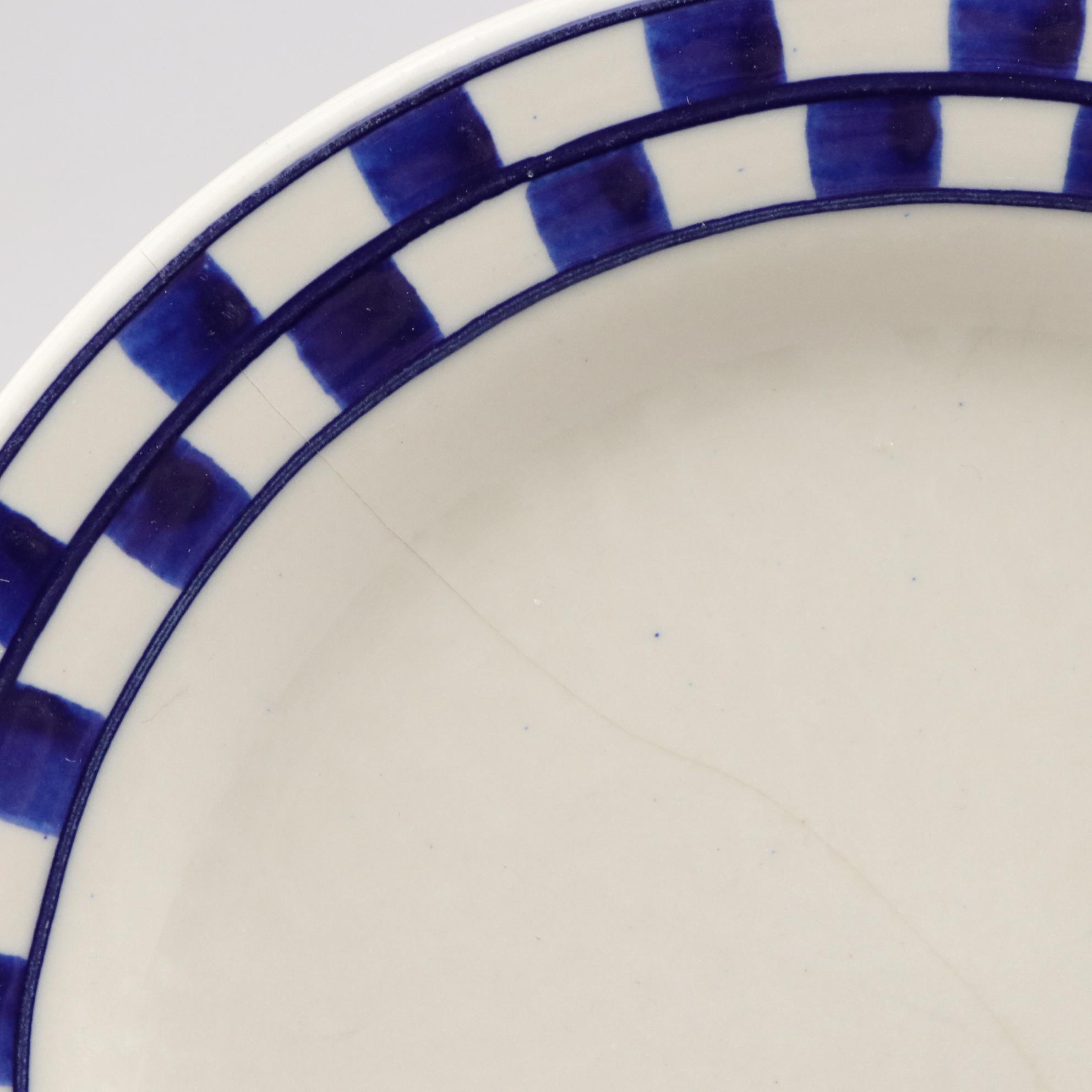 Hartstone Pottery "Blue Checks" Stoneware with H&R Johnson "Rabbit Moon" Tile