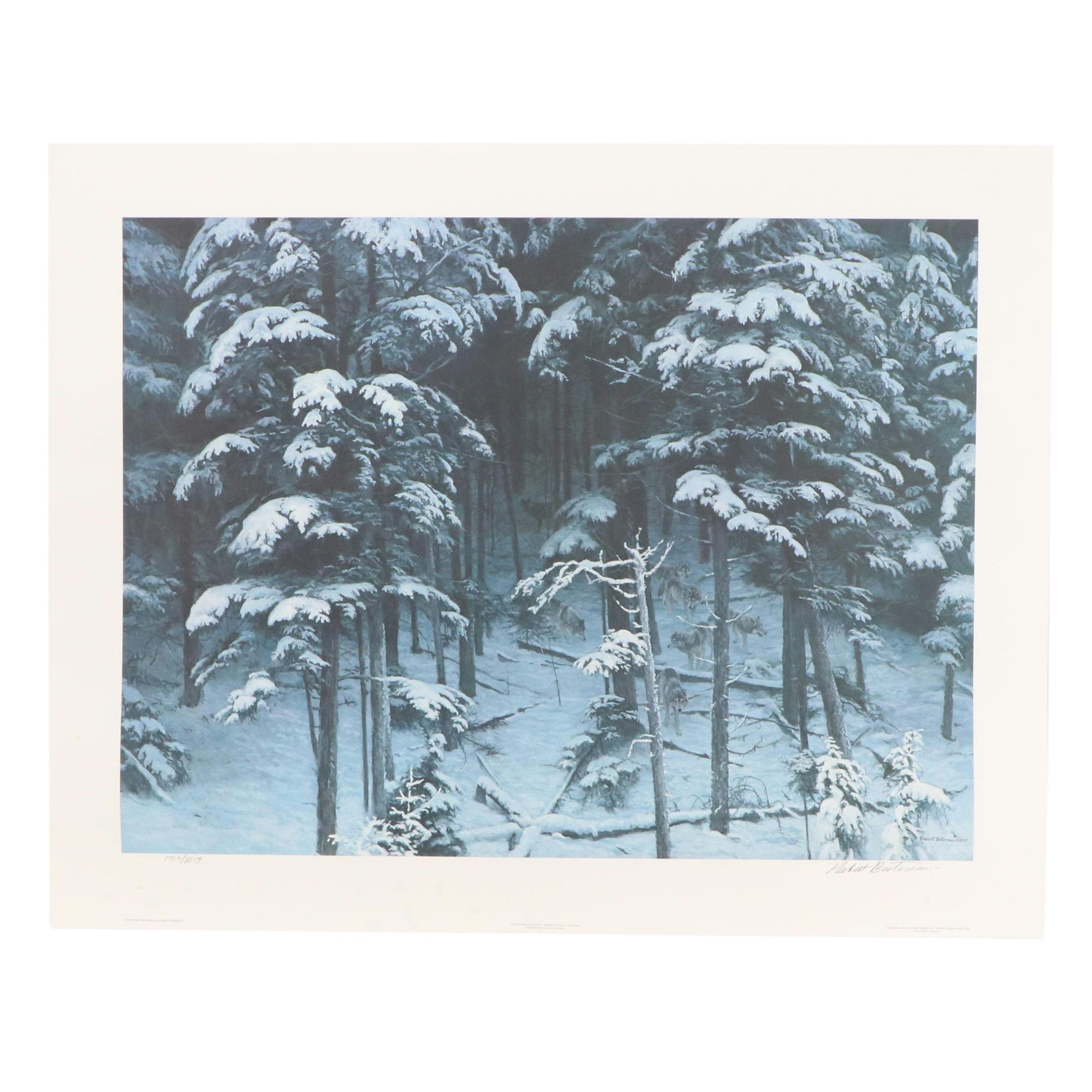 Robert Bateman Offset Lithograph "Descending Shadows - Timber Wolves," 1995