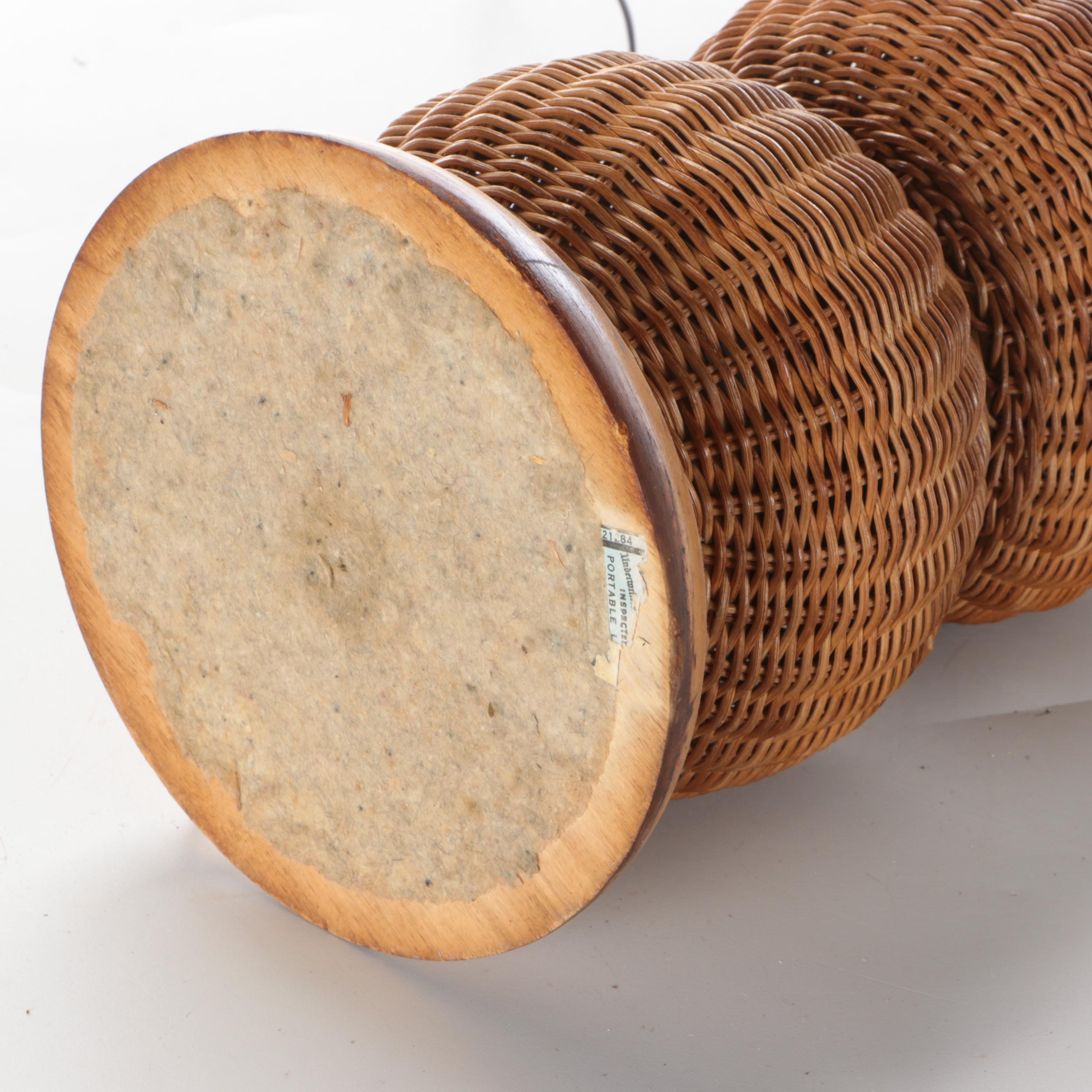 Wicker Woven Rattan Stacked Orb Table Lamp, Vintage