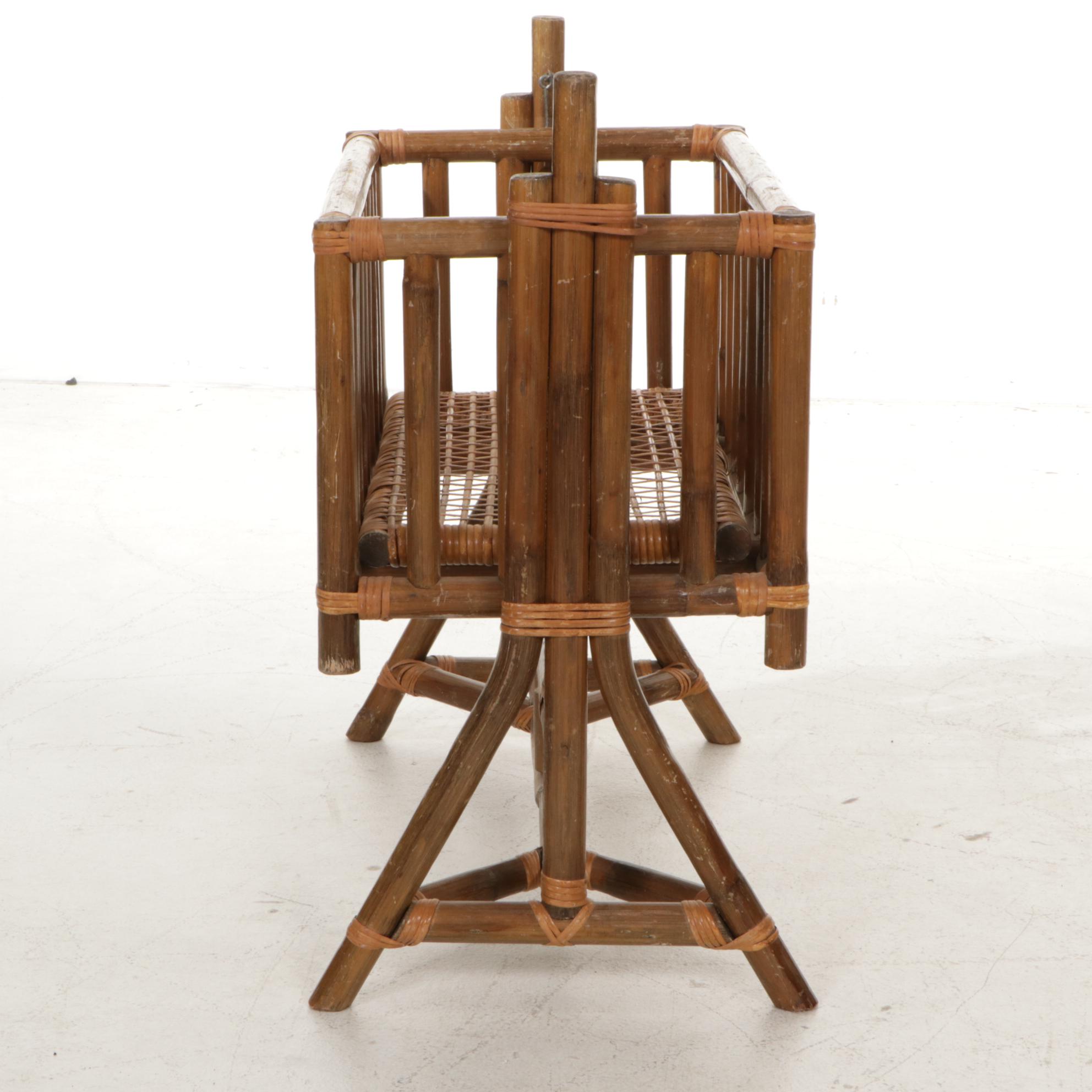 Rattan and Cane Wicker Swinging Bassinet, Early to Mid-20th Century