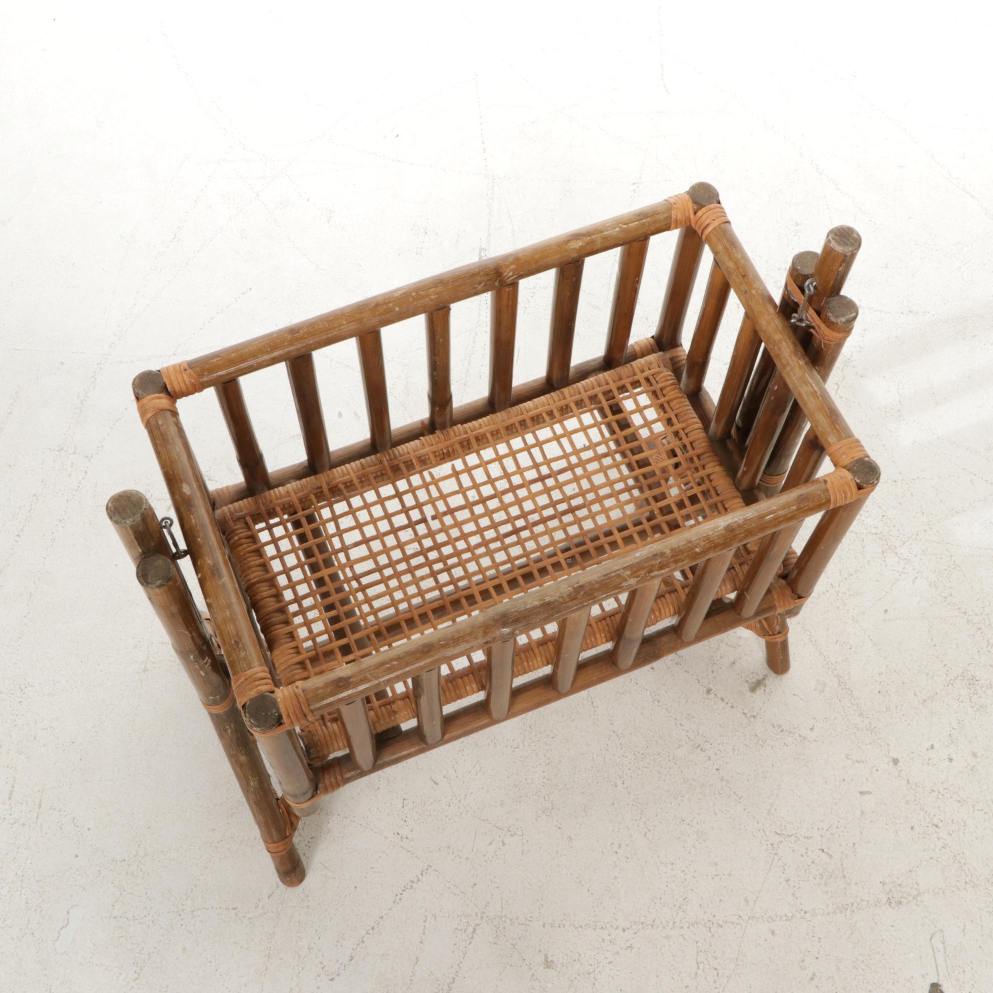Rattan and Cane Wicker Swinging Bassinet, Early to Mid-20th Century