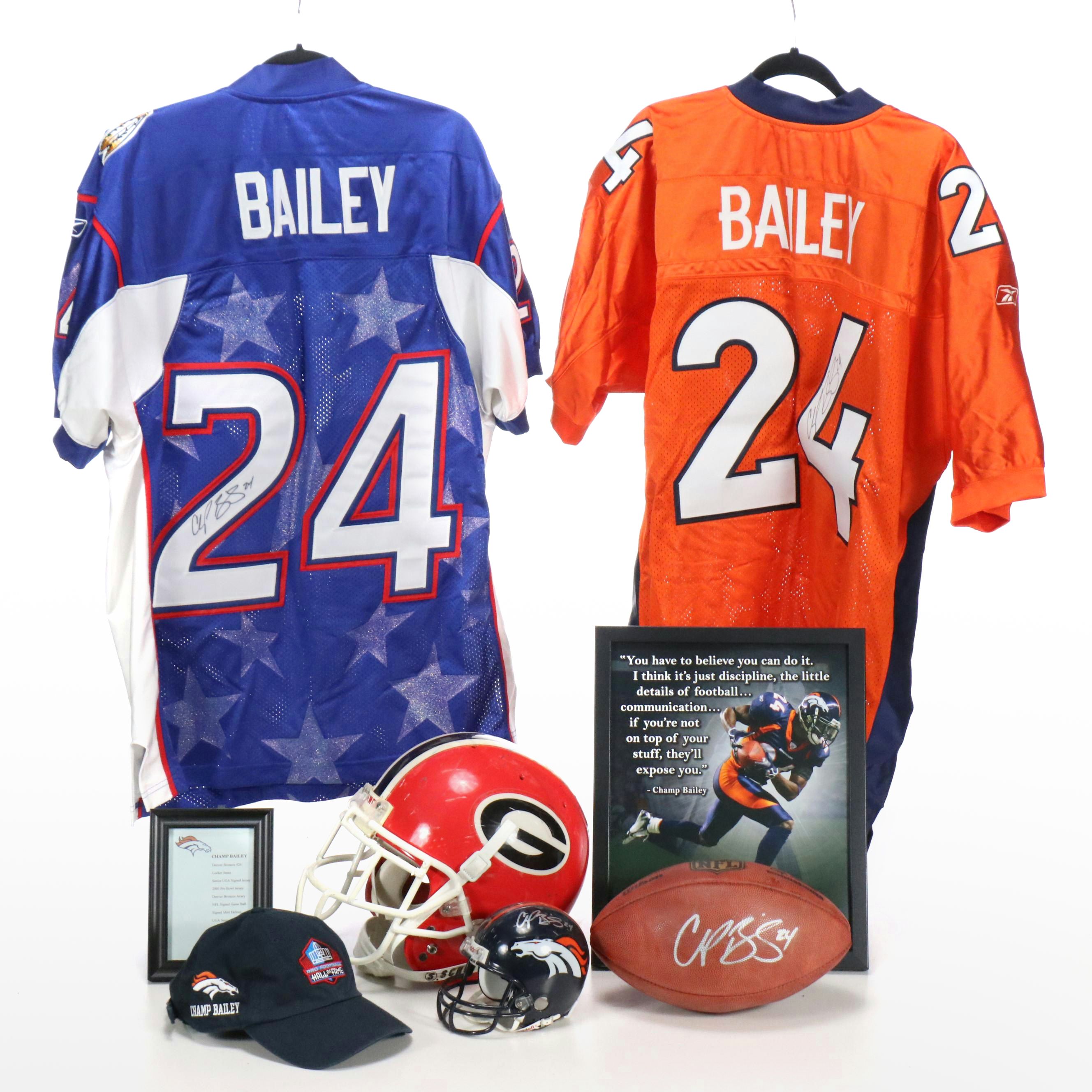 Champ Bailey Signed Pro Bowl Jersey with Game Worn Georgia Helmet and More