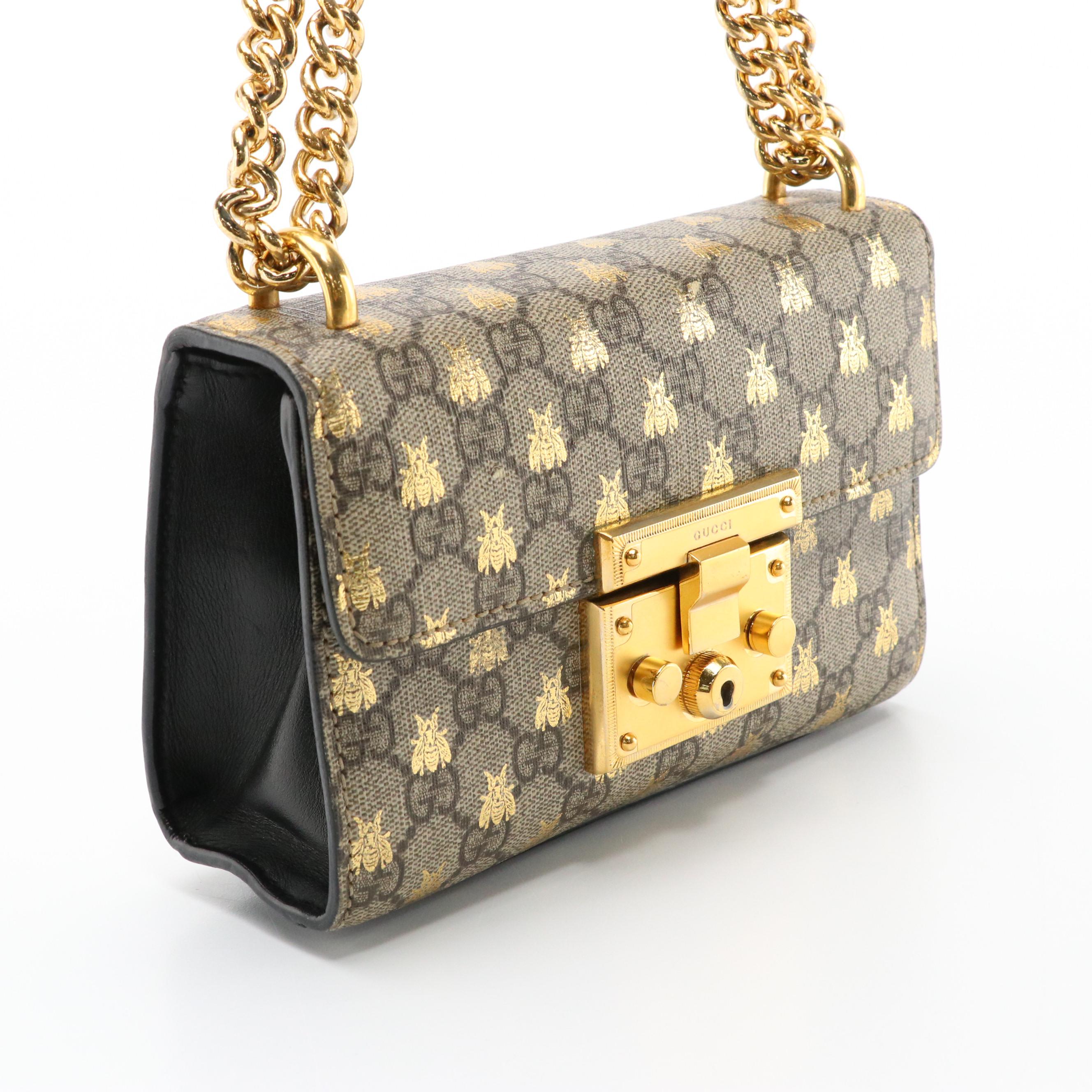 Gucci Padlock Small Shoulder Bag in Bees/GG Supreme Canvas and Leather