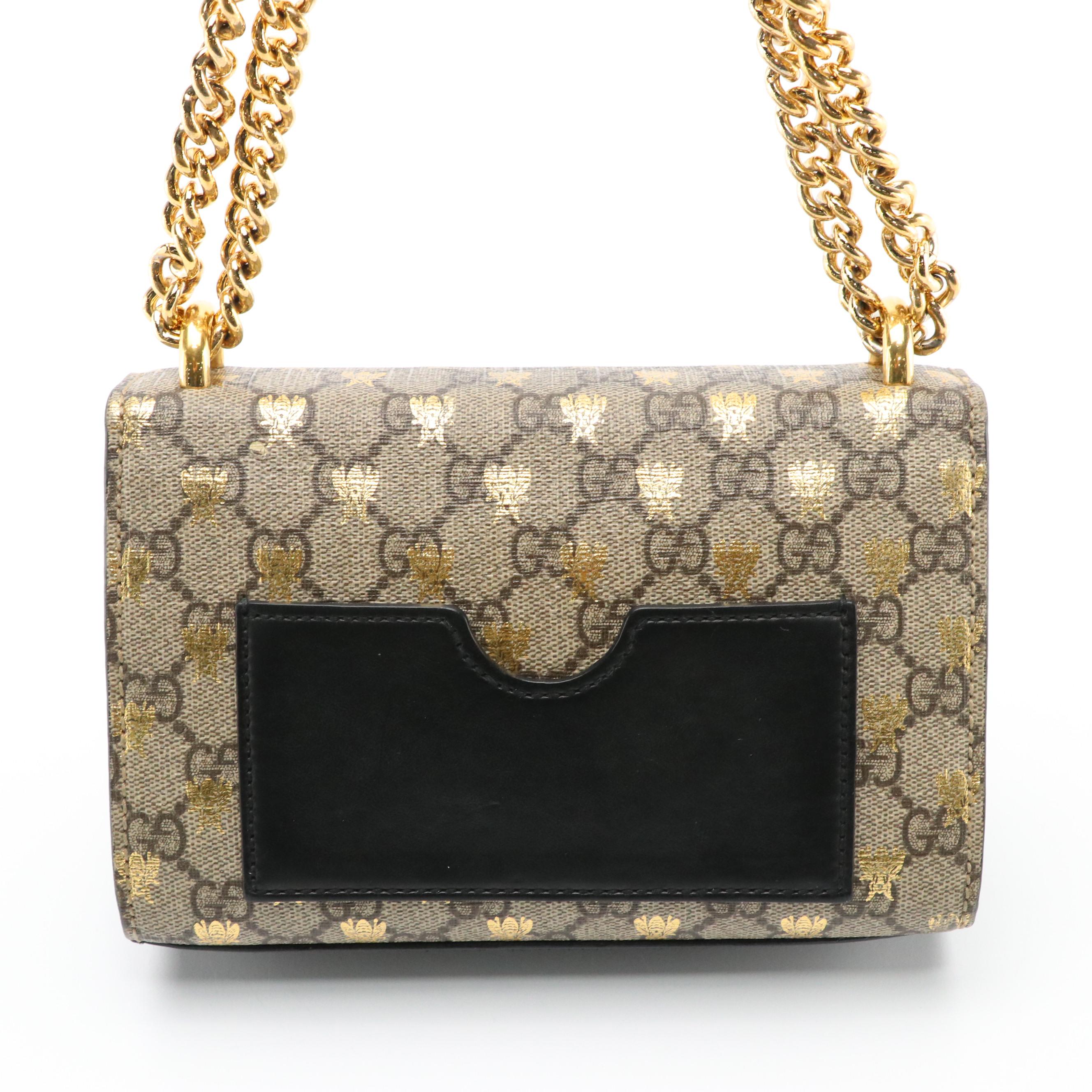 Gucci Padlock Small Shoulder Bag in Bees/GG Supreme Canvas and Leather