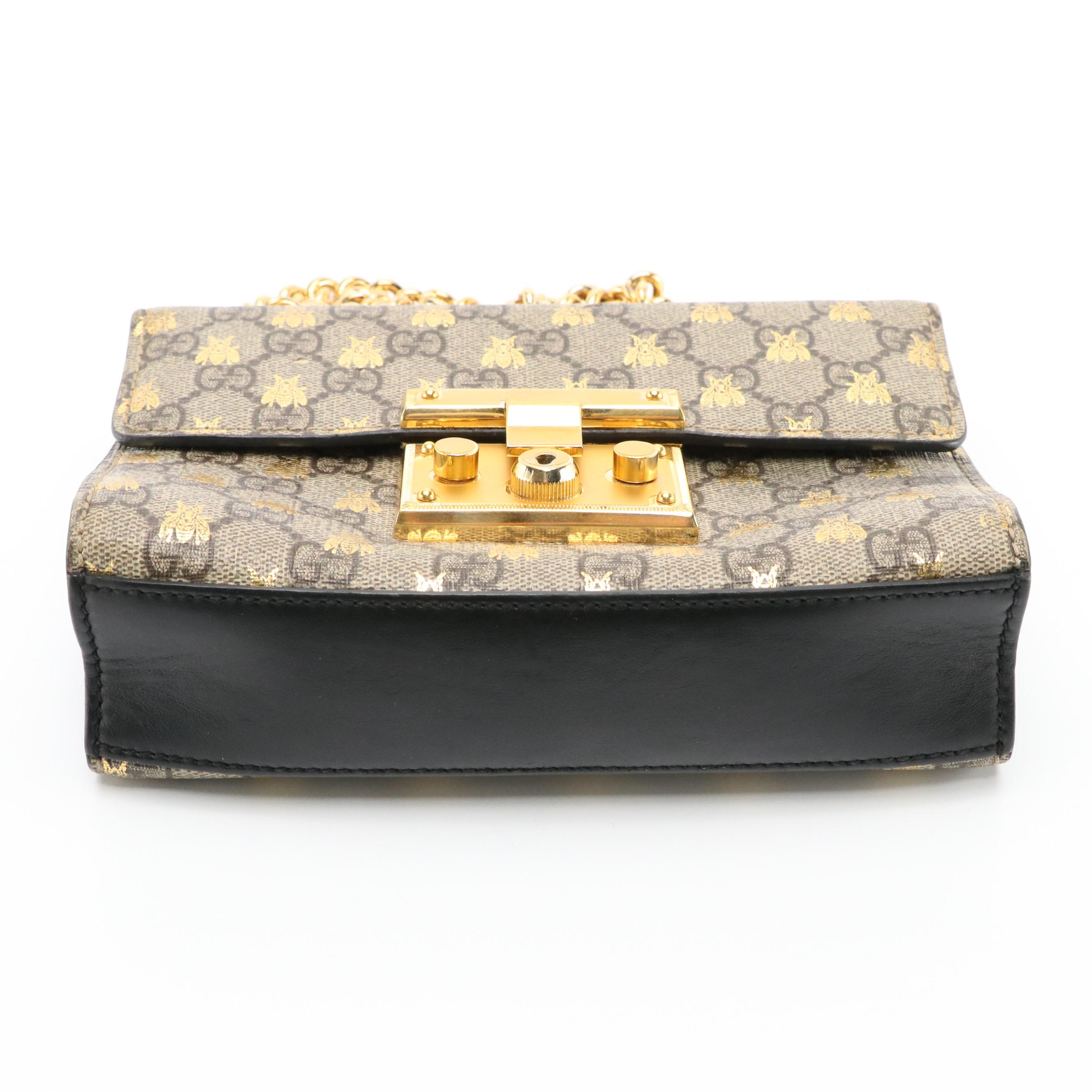 Gucci Padlock Small Shoulder Bag in Bees/GG Supreme Canvas and Leather