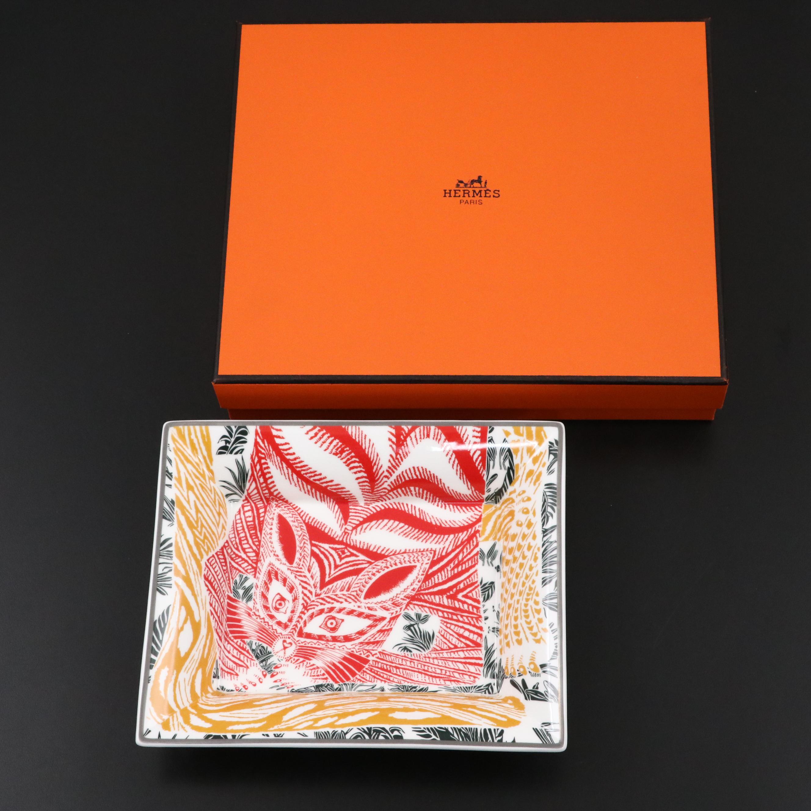 Hermès "Chat Carré" Porcelain Change Tray