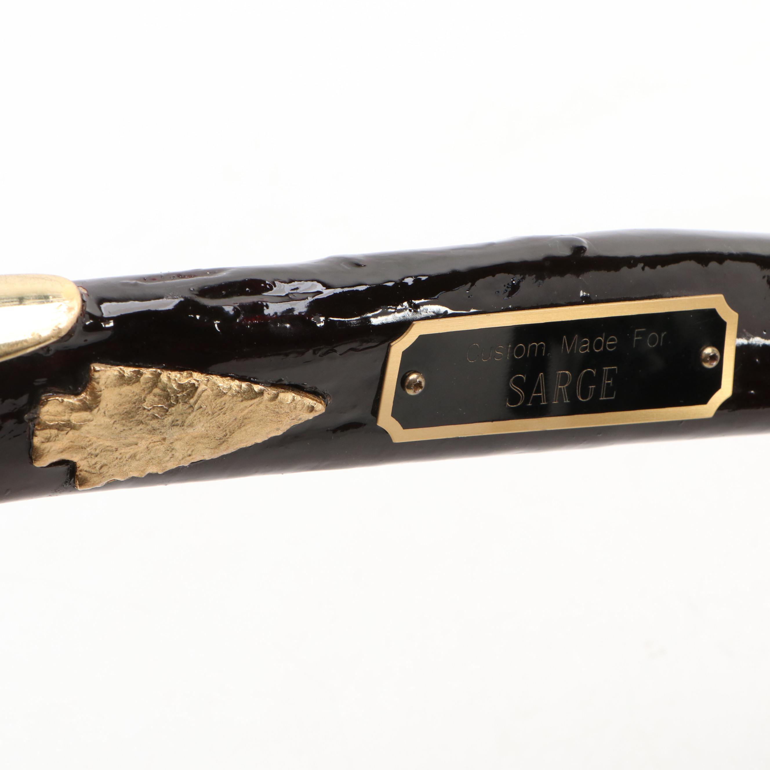 Ross Taylor Carved Bull Pizzle Cane with Brass Handle