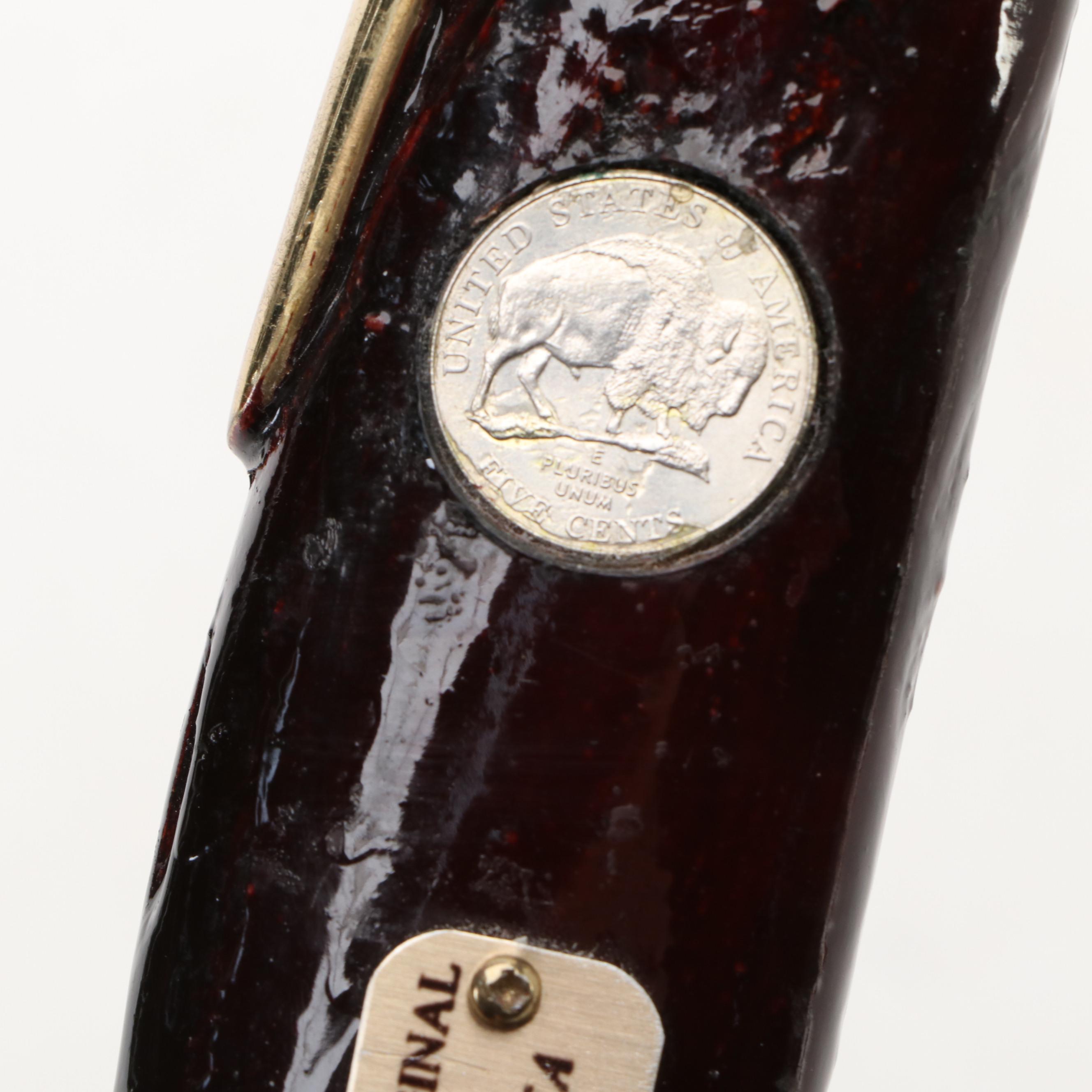 Ross Taylor Carved Bull Pizzle Cane with Brass Handle