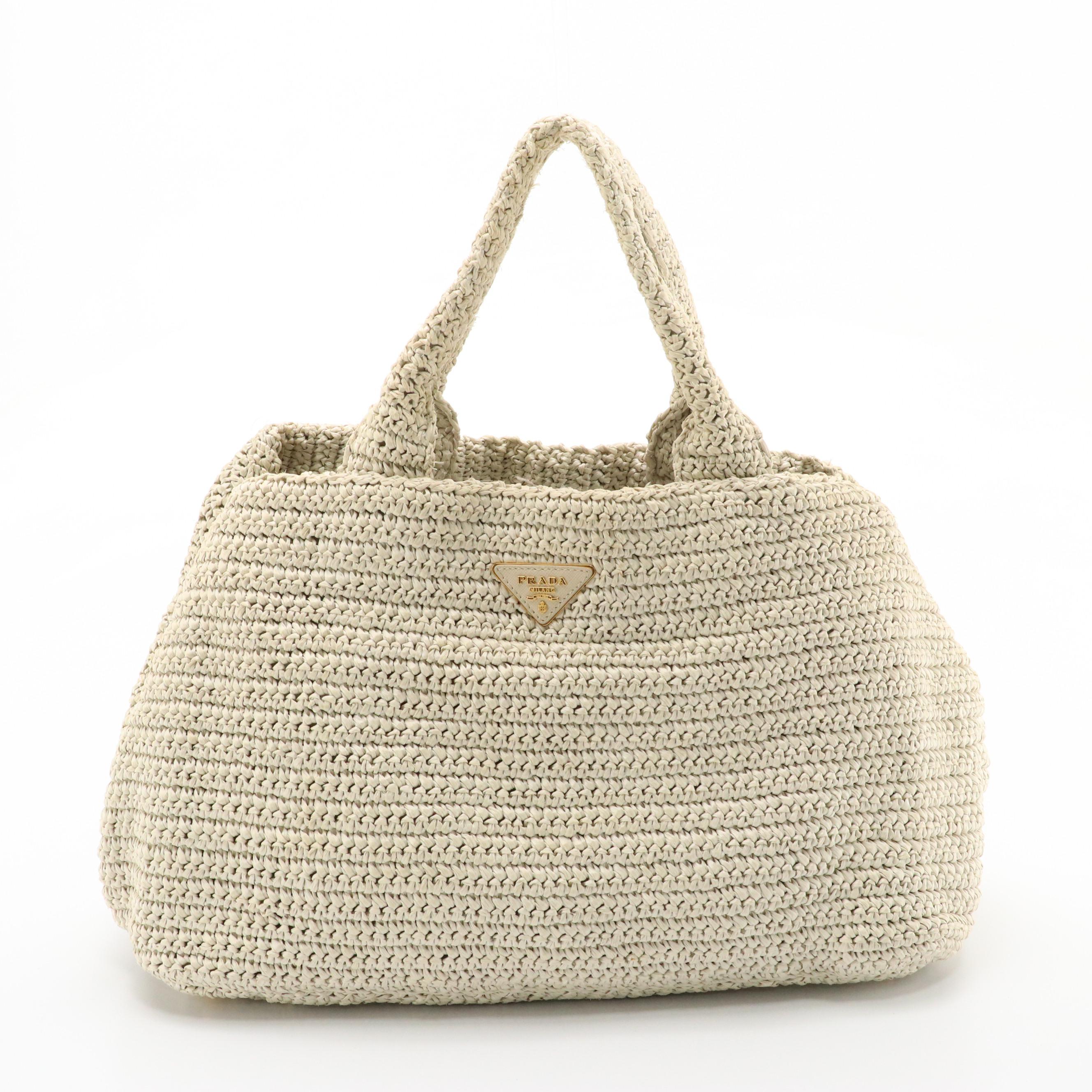 Prada Beige Woven Raffia Tote Bag