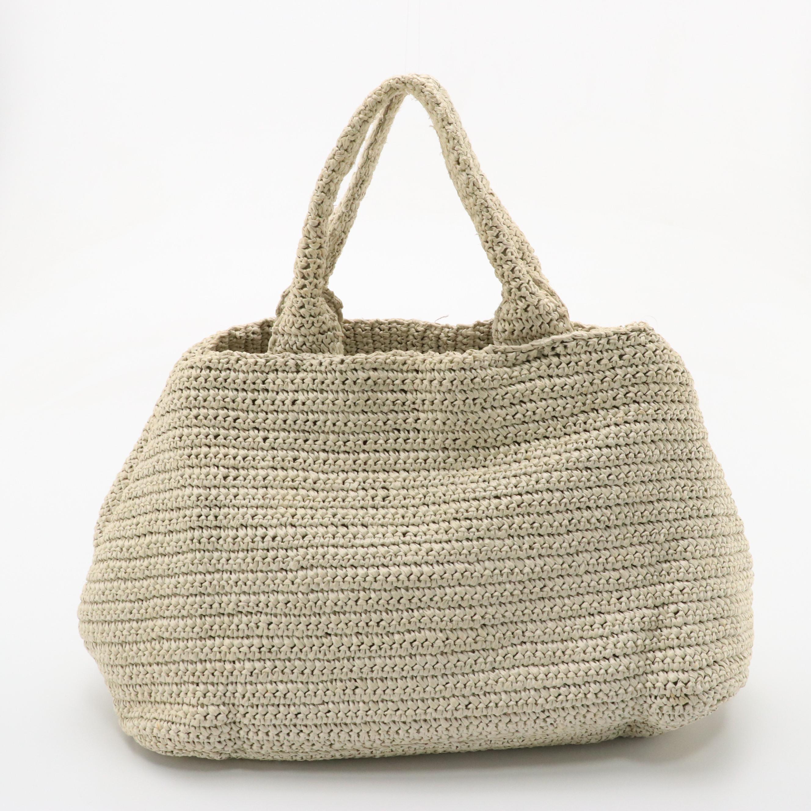 Prada Beige Woven Raffia Tote Bag