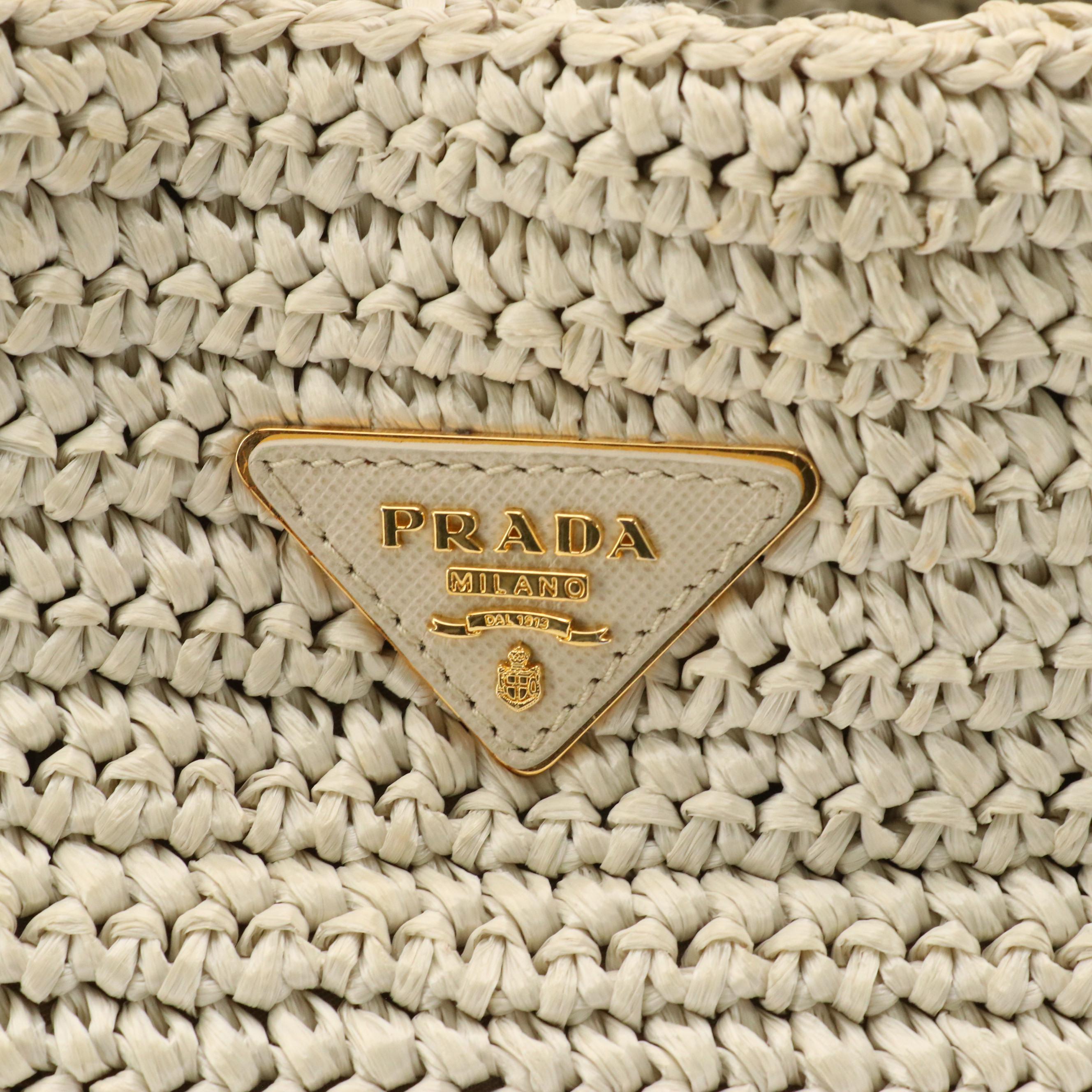 Prada Beige Woven Raffia Tote Bag