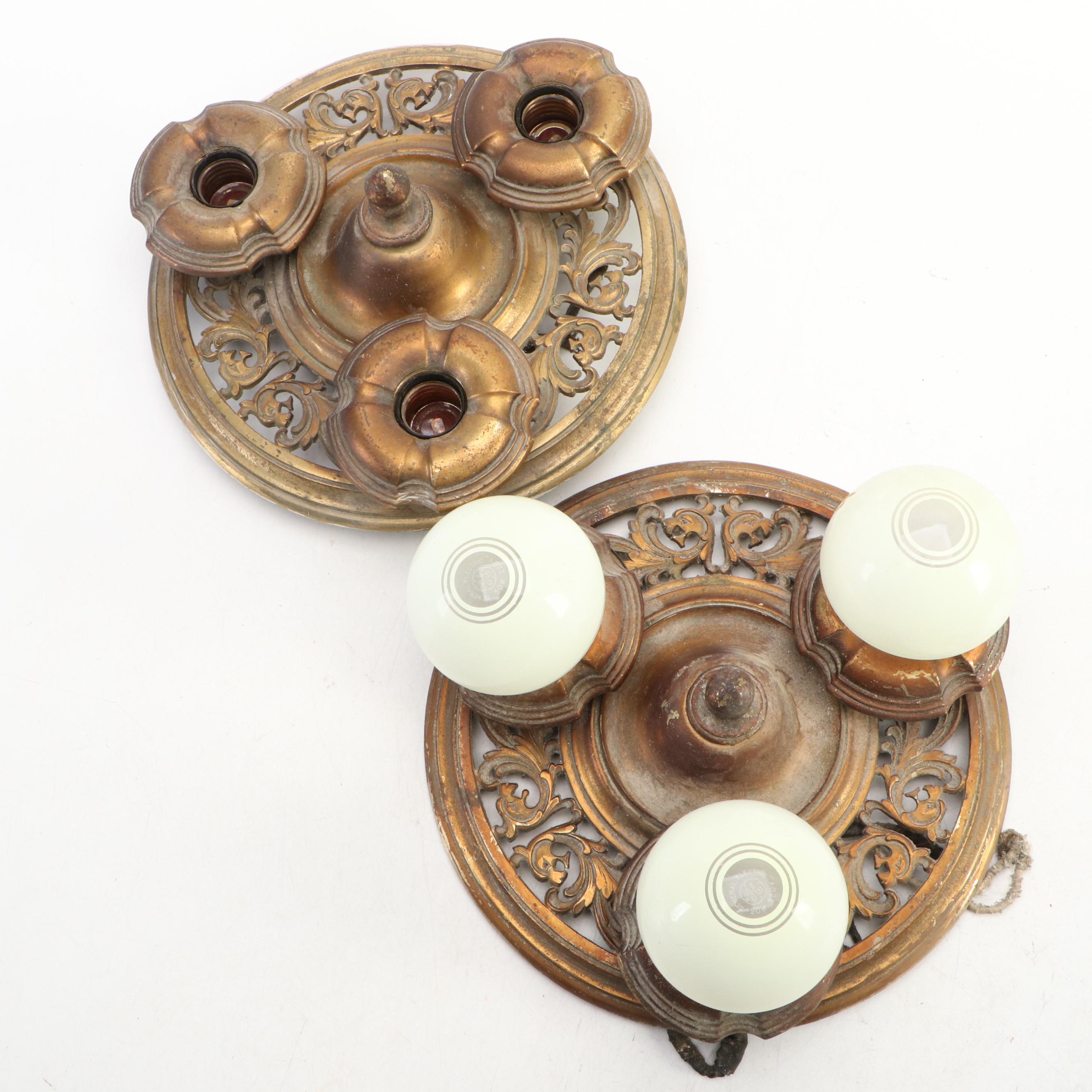 Victorian Brass Ceiling Lighting Fixtures, Early 20th Century