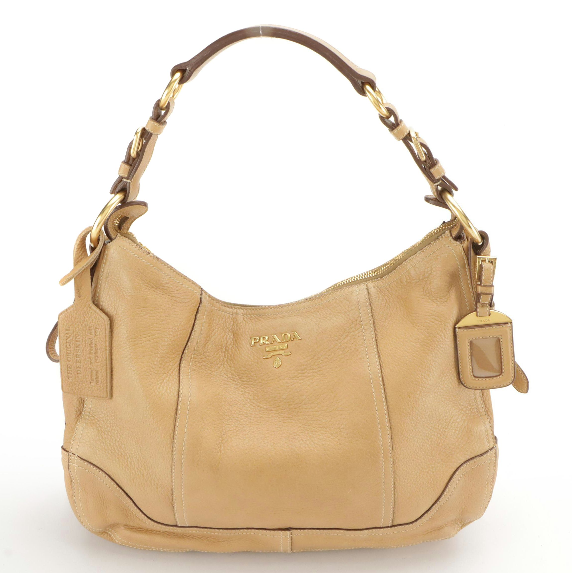 Prada Cervo Antik Natural Deerskin Leather Hobo Shoulder Bag