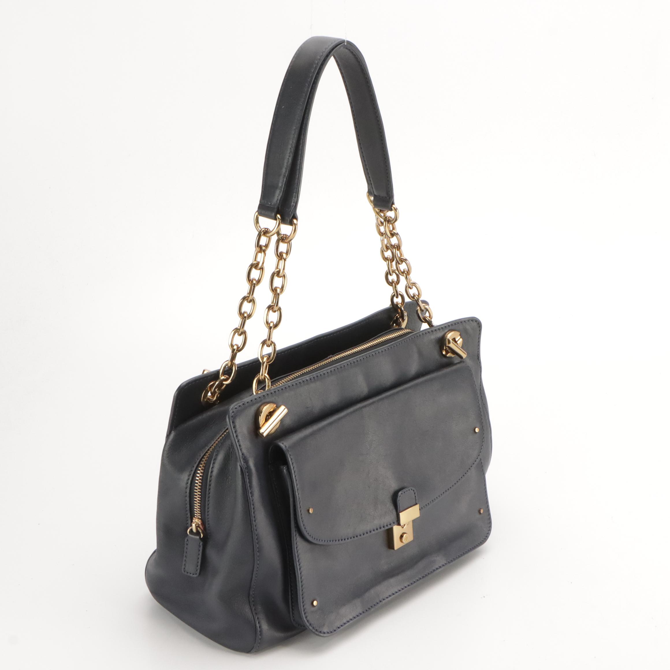 Tory Burch Priscilla Shoulder Bag in Navy Blue Calfskin Leather