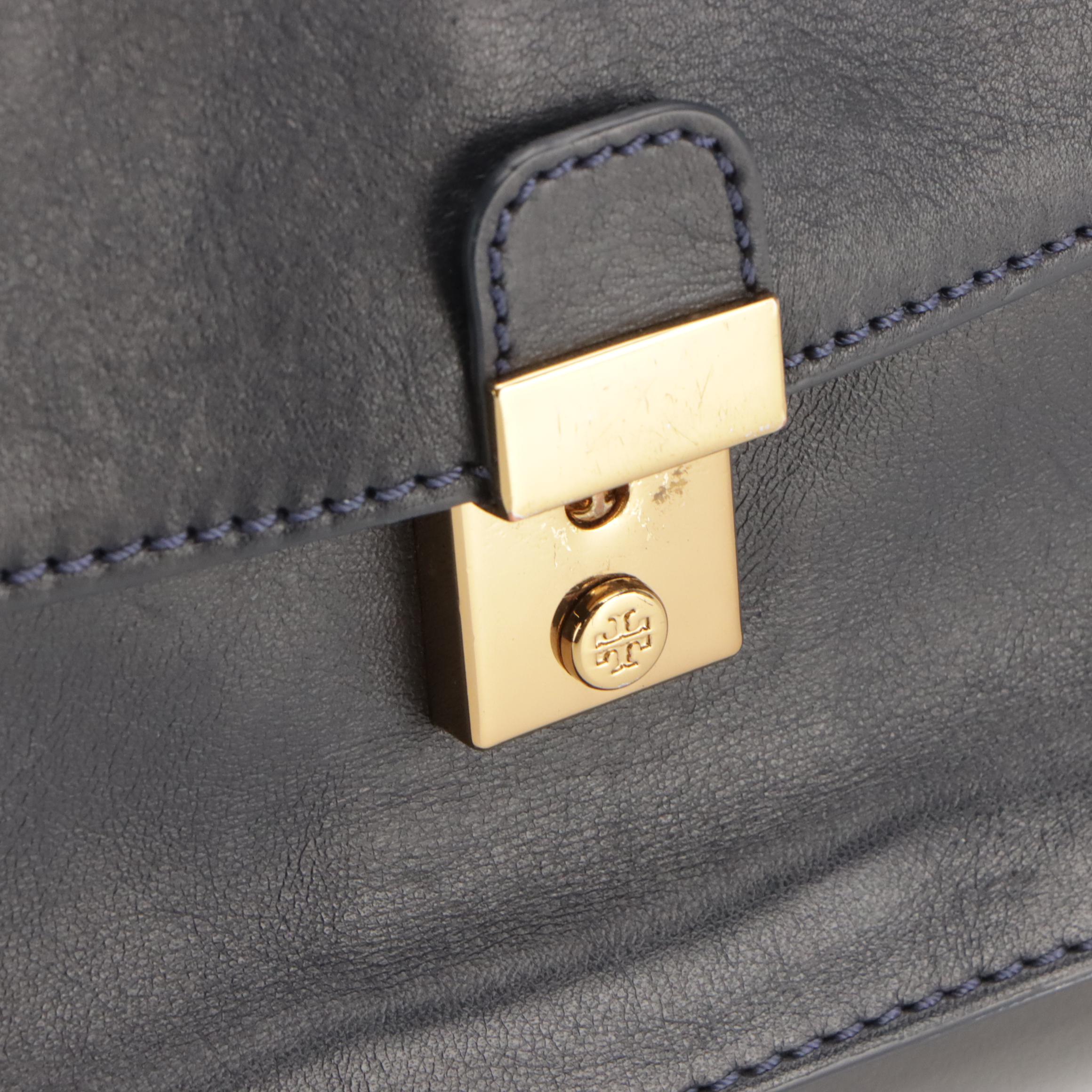 Tory Burch Priscilla Shoulder Bag in Navy Blue Calfskin Leather