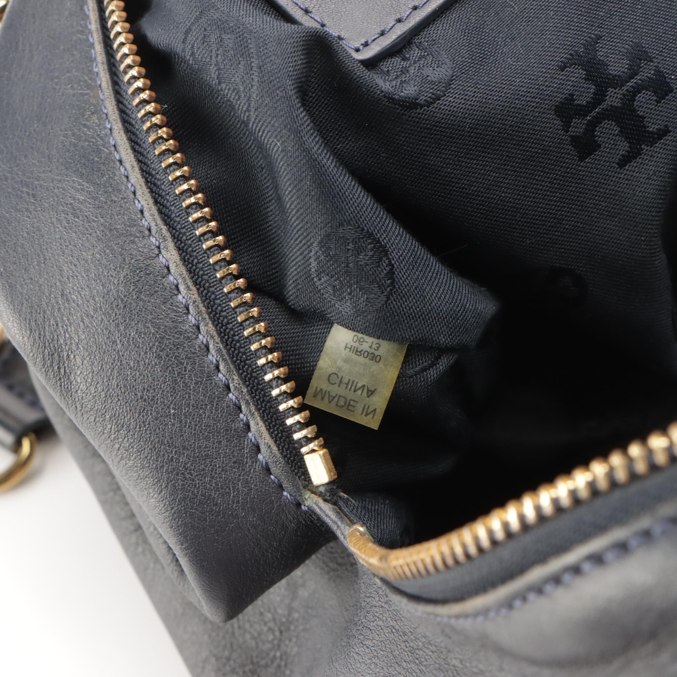 Tory Burch Priscilla Shoulder Bag in Navy Blue Calfskin Leather