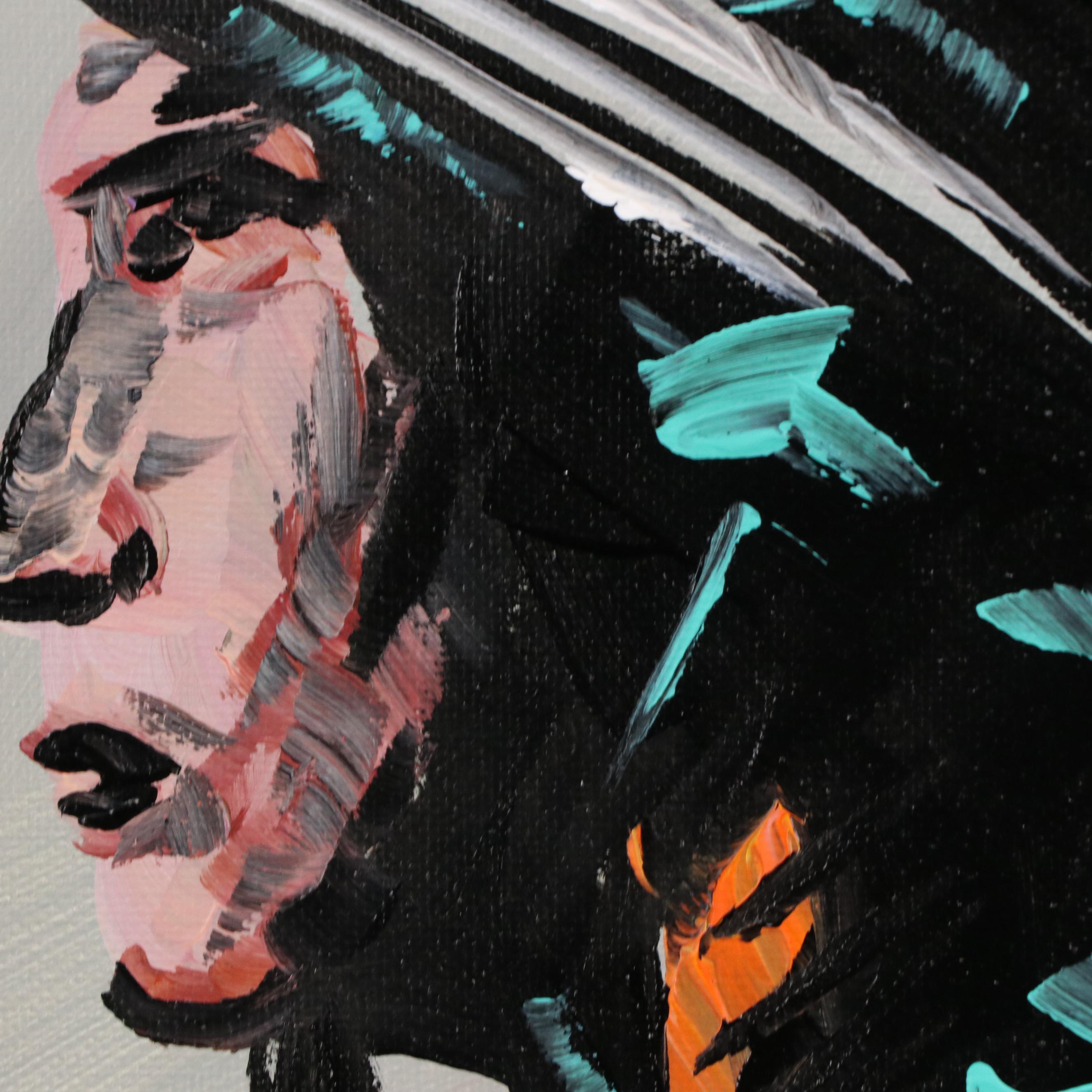 Corbellic Stylized Acrylic Portrait of Native American, 2025