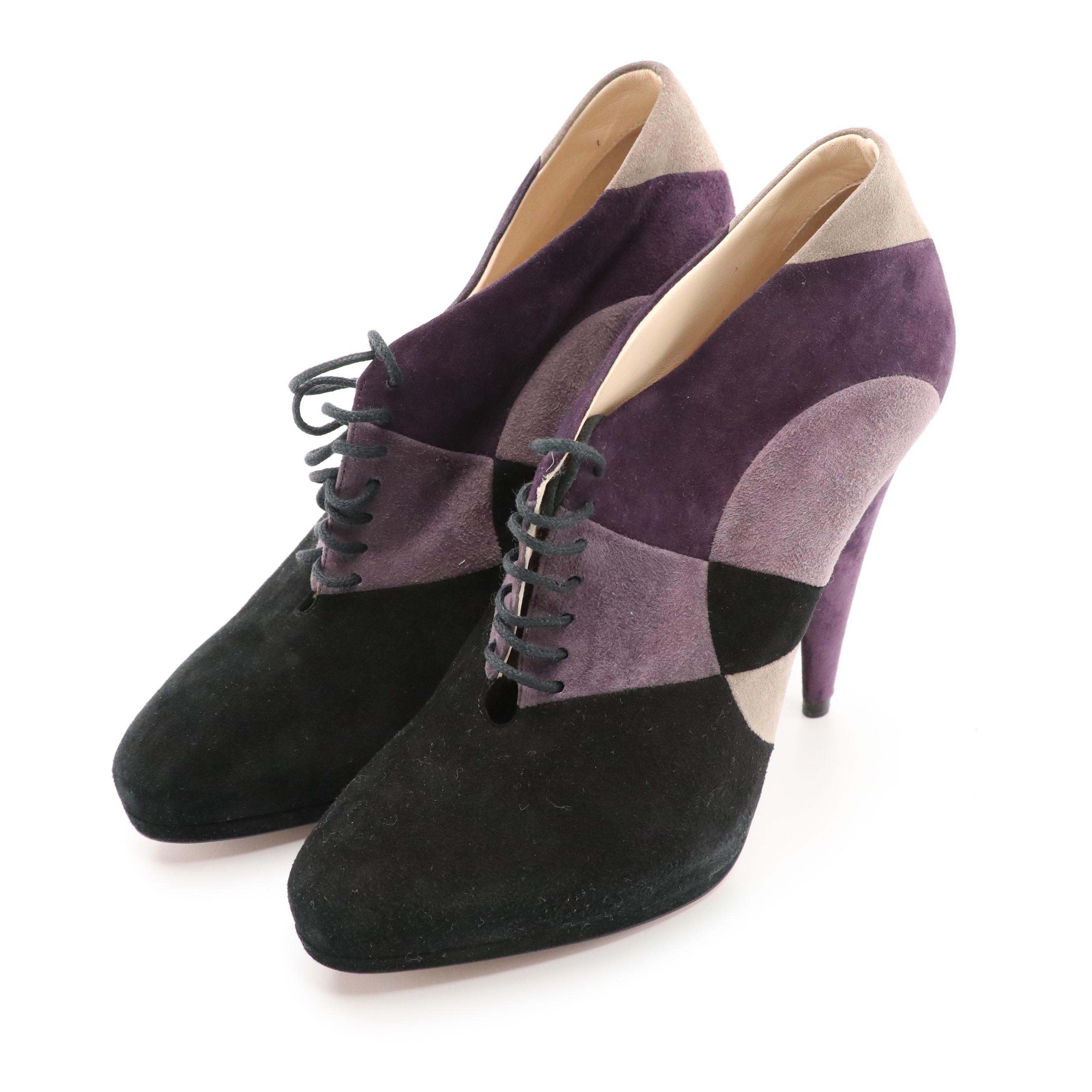 Prada Lace Up Platform Booties in Multicolor Suede with Box