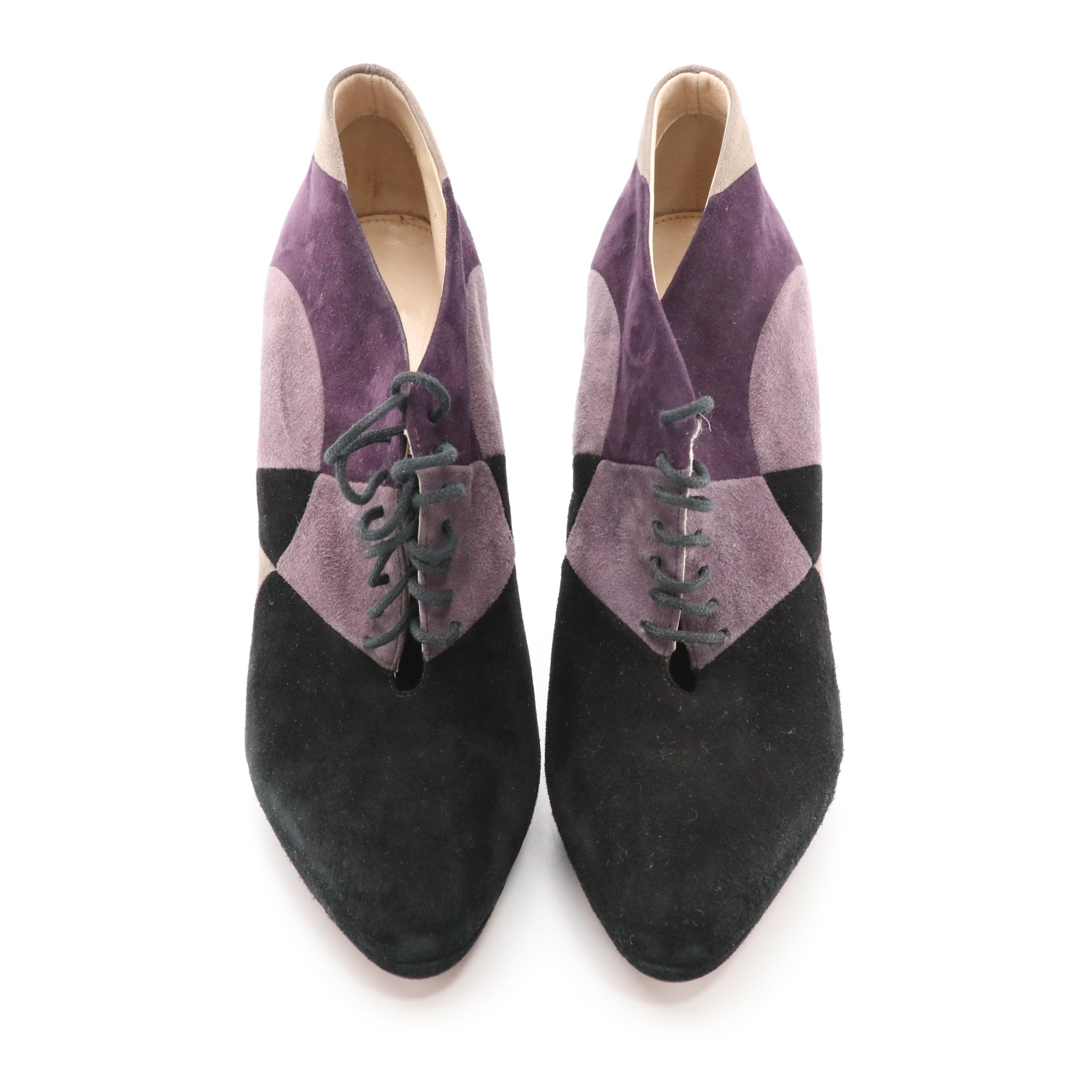 Prada Lace Up Platform Booties in Multicolor Suede with Box