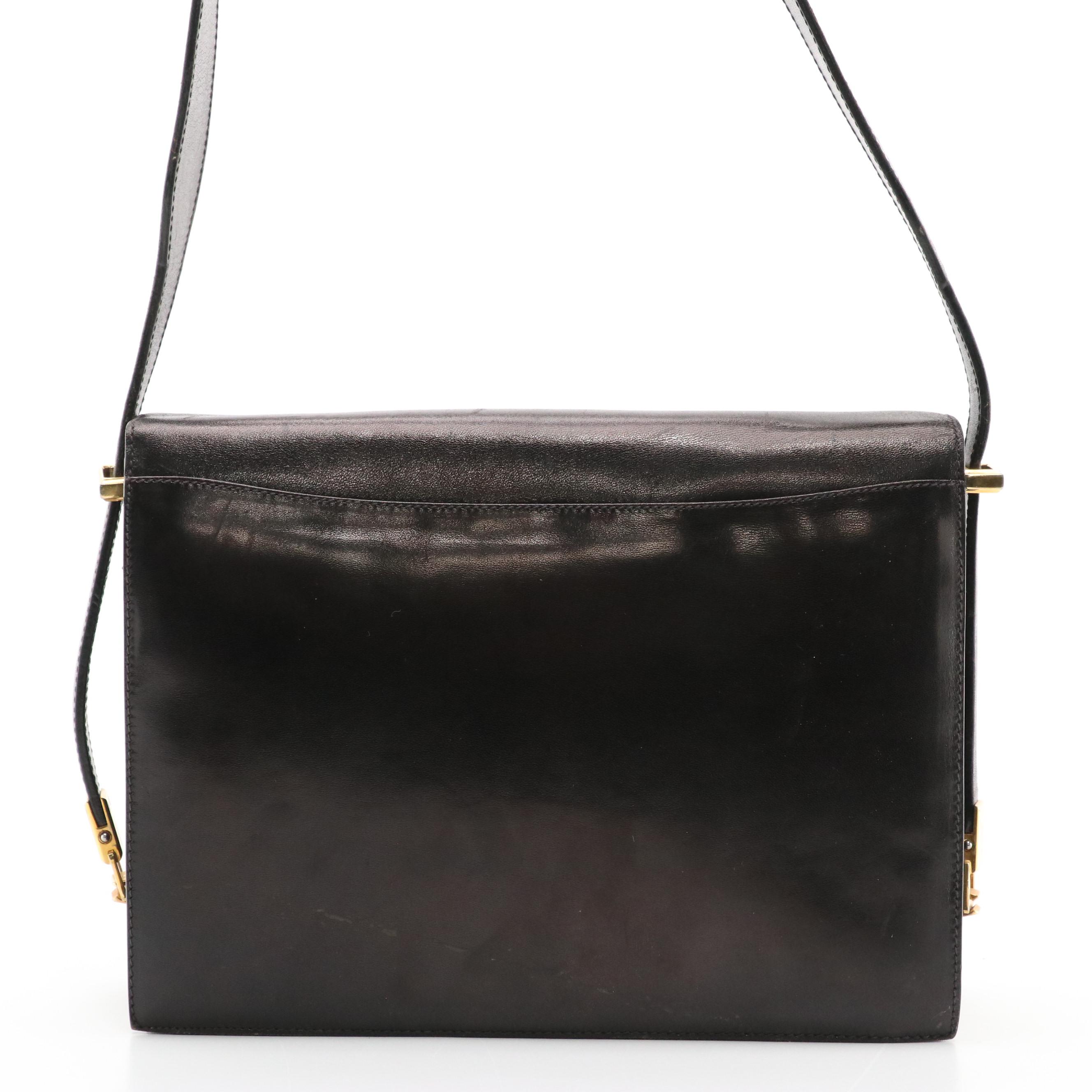 Celine Envelope Flap Carriage Buckle Shoulder Bag in Black Leather