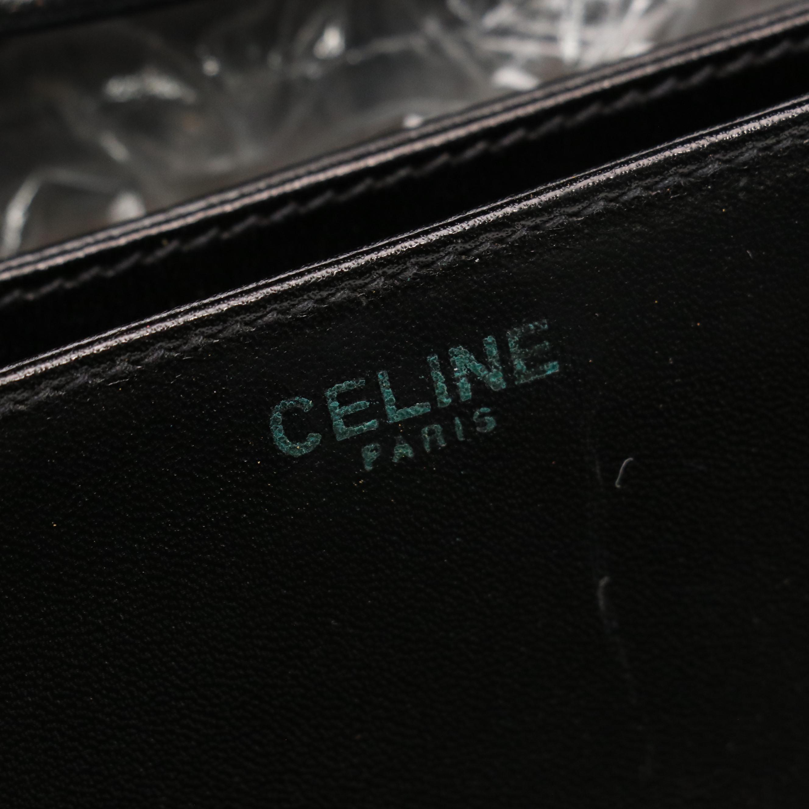 Celine Envelope Flap Carriage Buckle Shoulder Bag in Black Leather