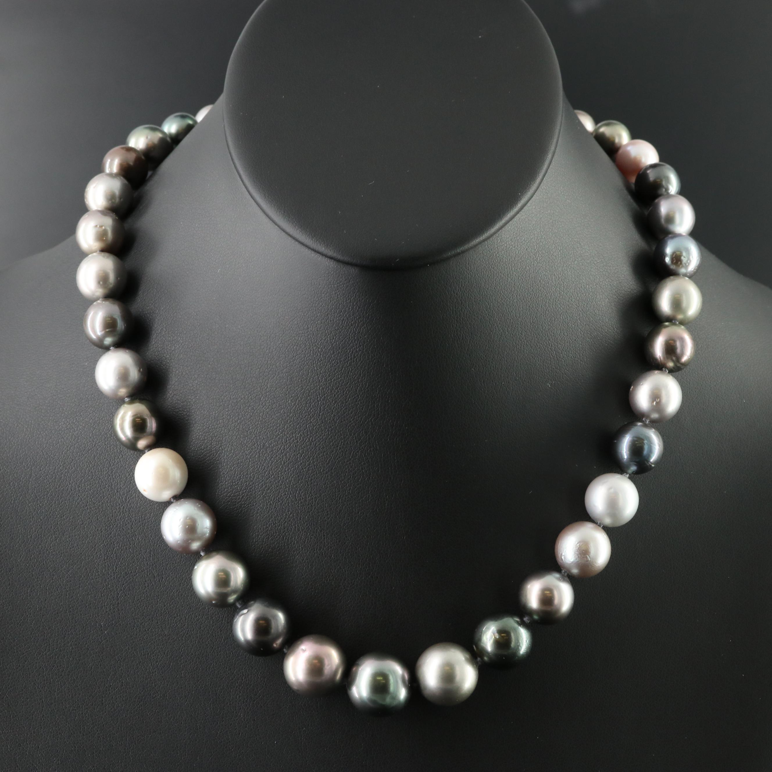 Graduated Pearl Necklace with 14K Clasp, GIA Report and Tahitian Pearls