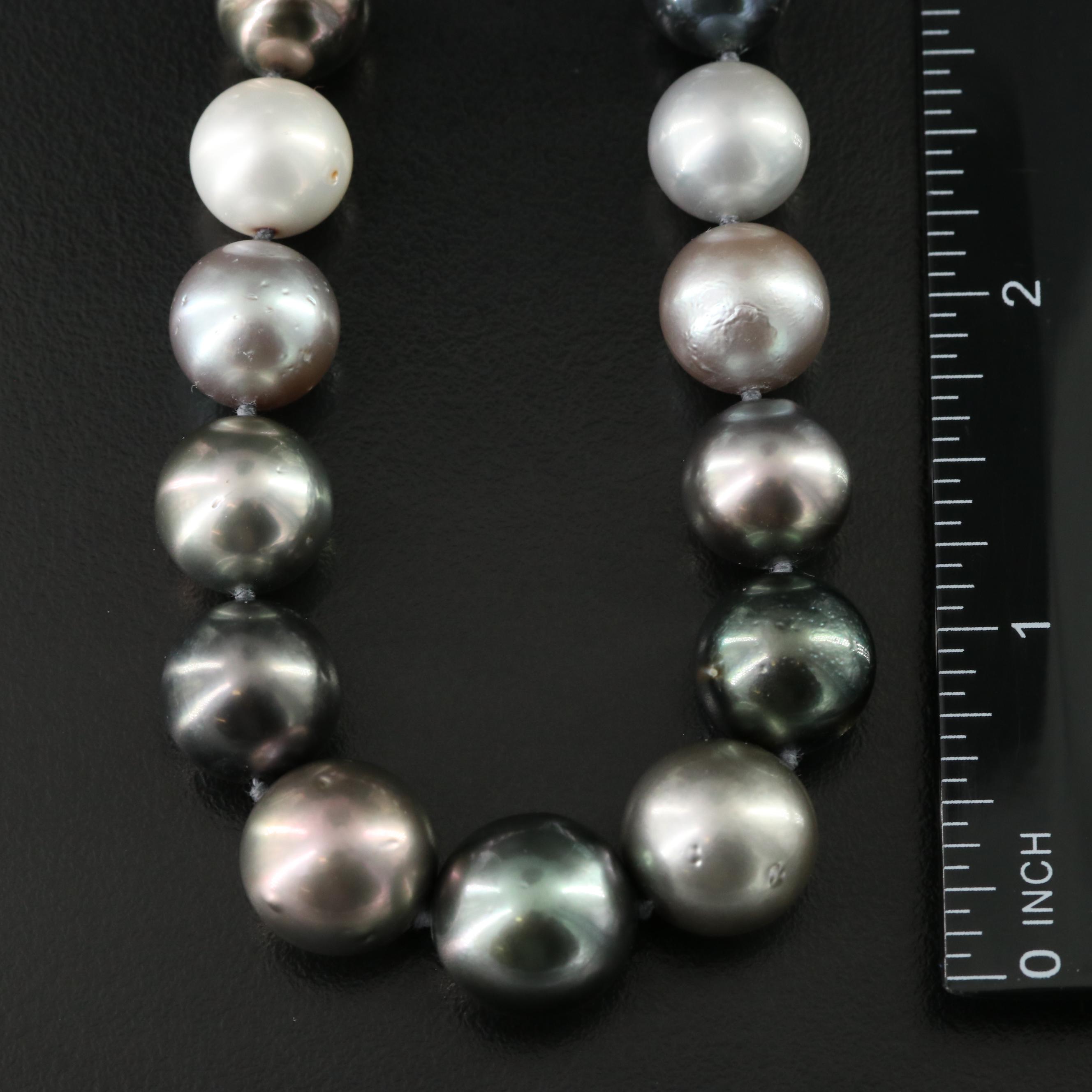 Graduated Pearl Necklace with 14K Clasp, GIA Report and Tahitian Pearls