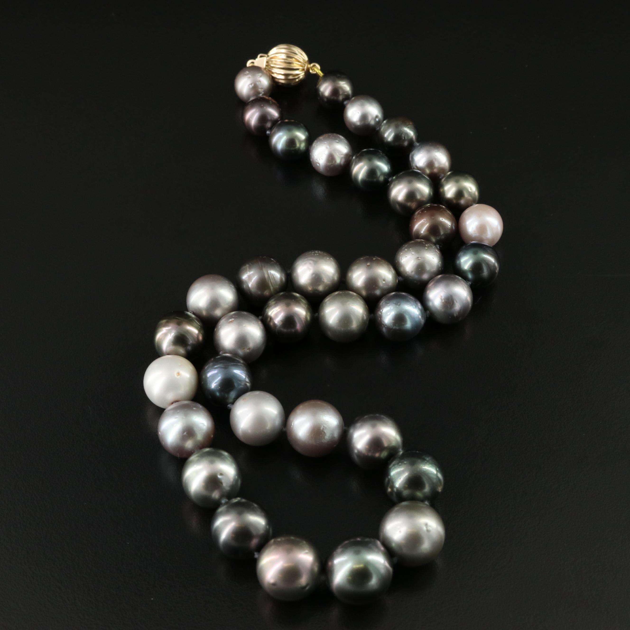 Graduated Pearl Necklace with 14K Clasp, GIA Report and Tahitian Pearls
