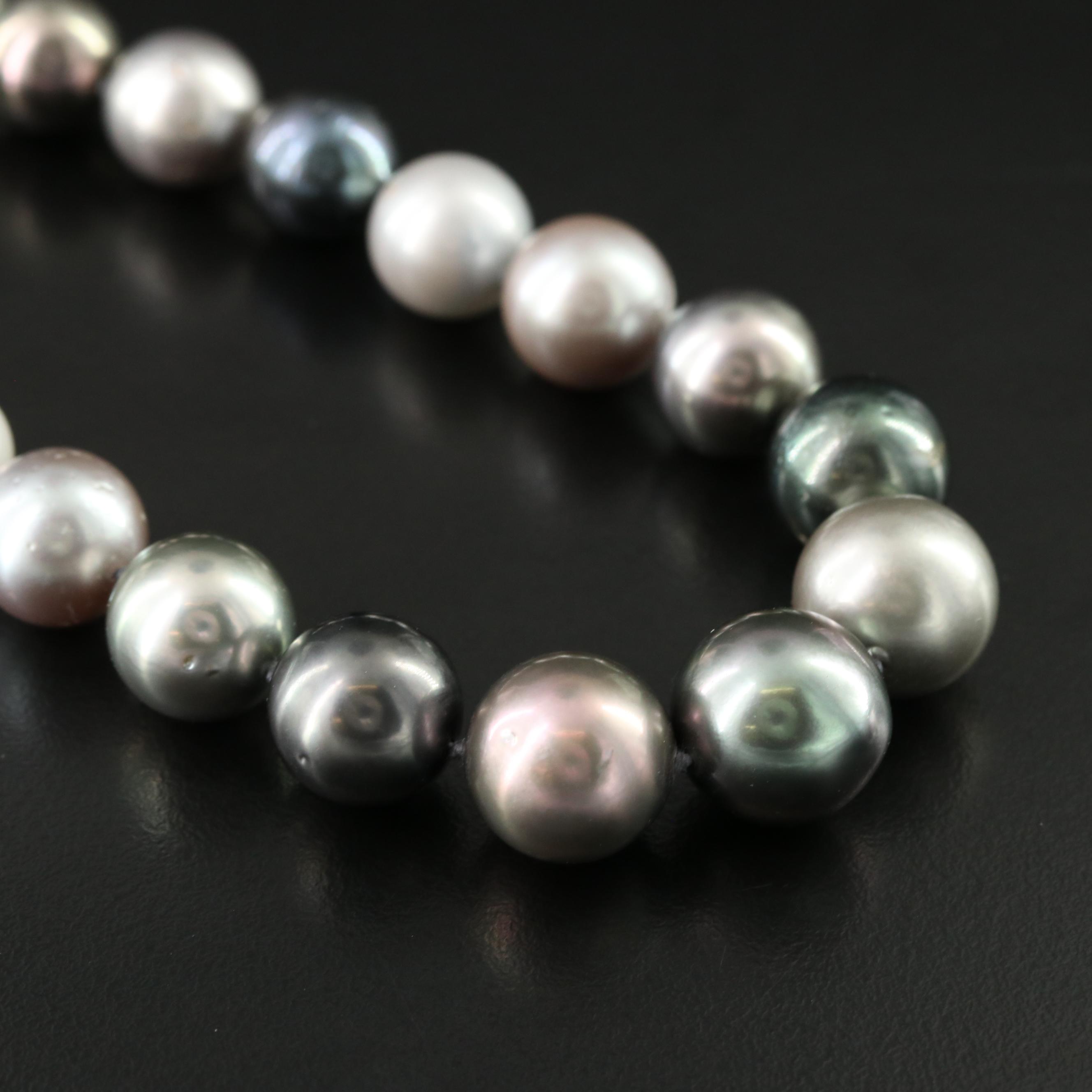 Graduated Pearl Necklace with 14K Clasp, GIA Report and Tahitian Pearls