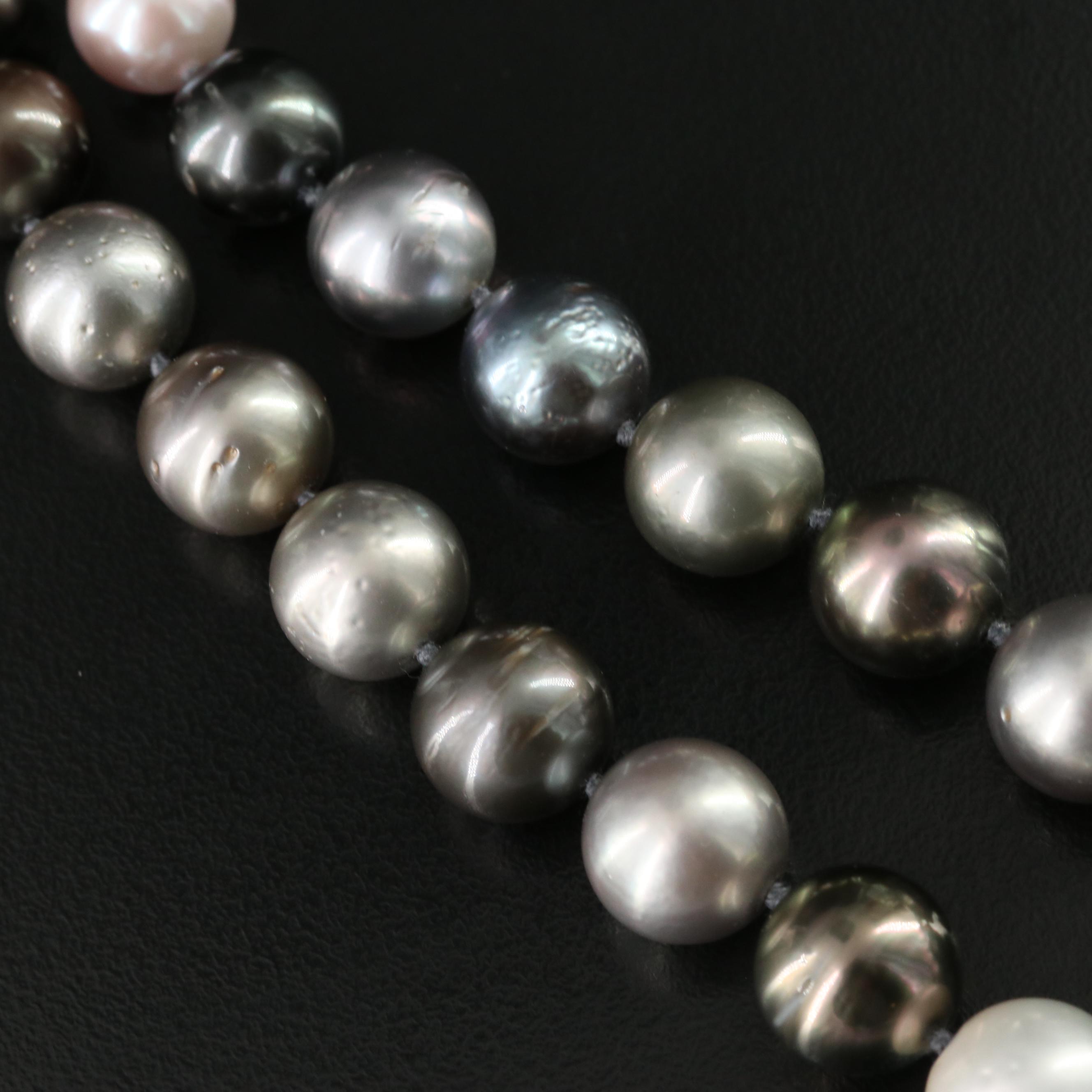 Graduated Pearl Necklace with 14K Clasp, GIA Report and Tahitian Pearls