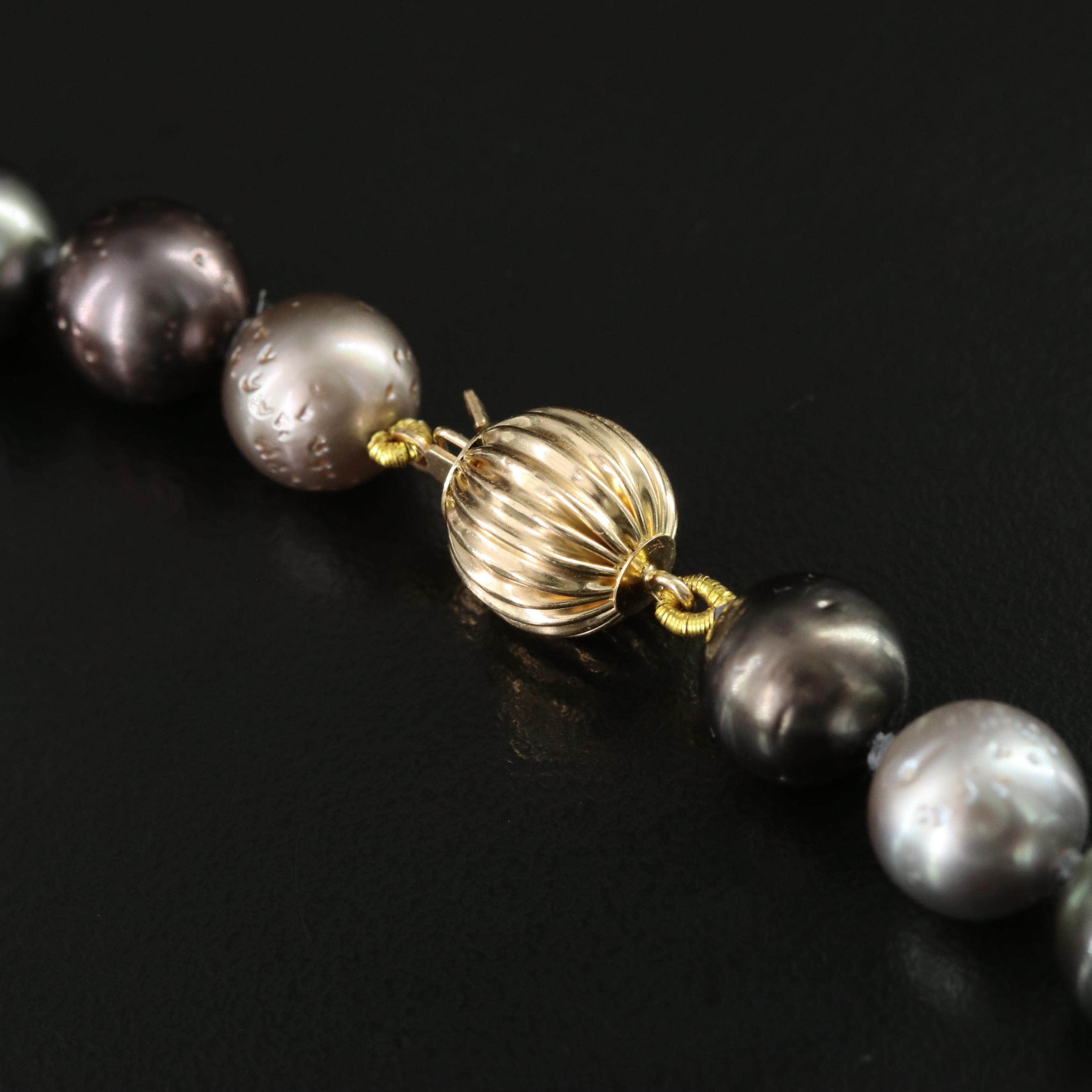 Graduated Pearl Necklace with 14K Clasp, GIA Report and Tahitian Pearls