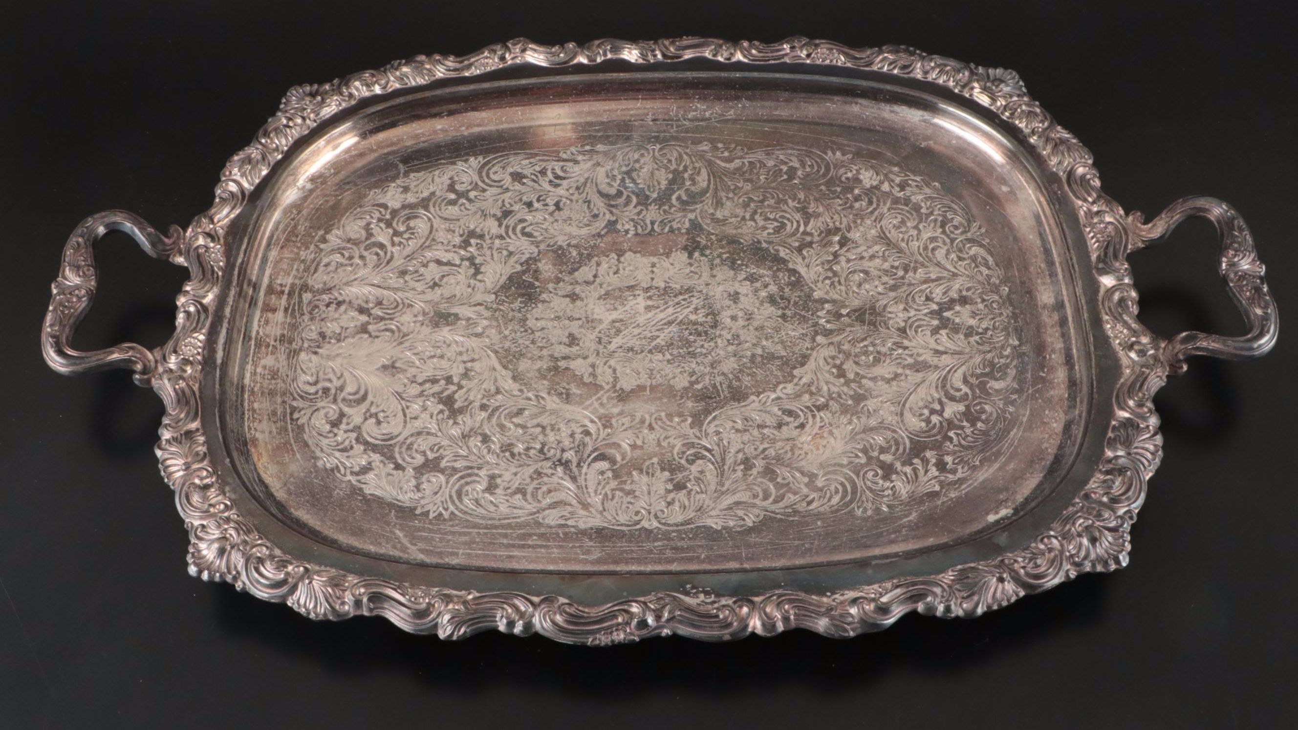 Sheridan Silver Plate Teapot, Creamer, and Sugar Bowl with Serving Tray