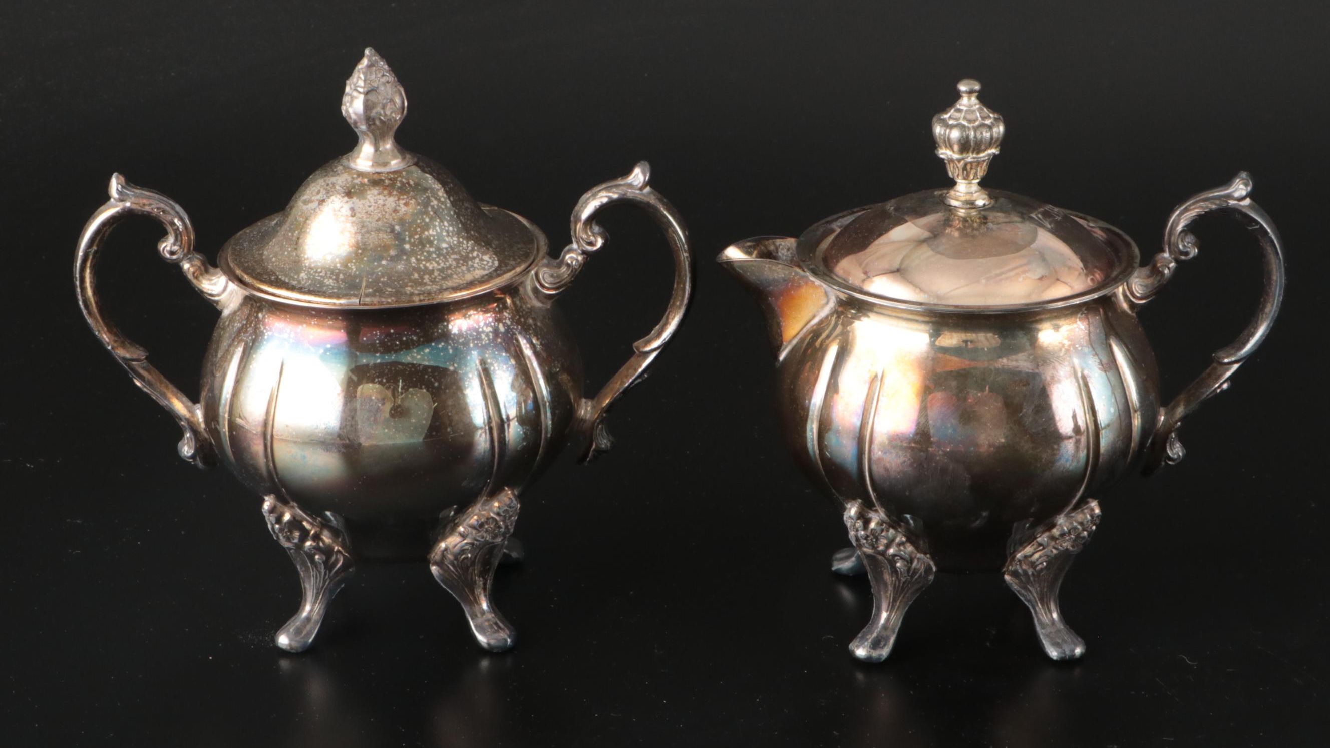 Sheridan Silver Plate Teapot, Creamer, and Sugar Bowl with Serving Tray