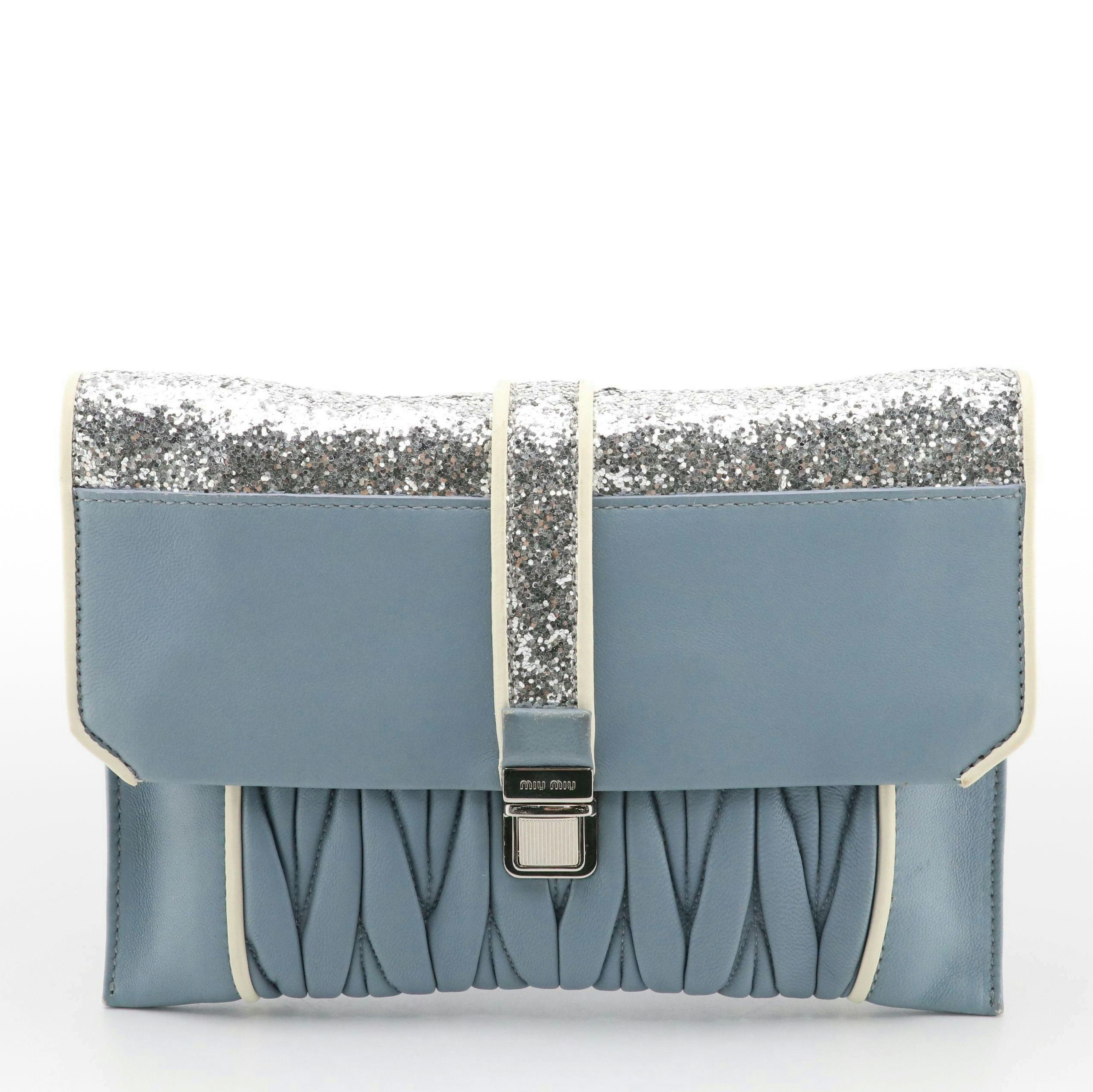 Miu Miu Chain Shoulder Bag in Pervinca Nappa Matelassé Leather and Sequin