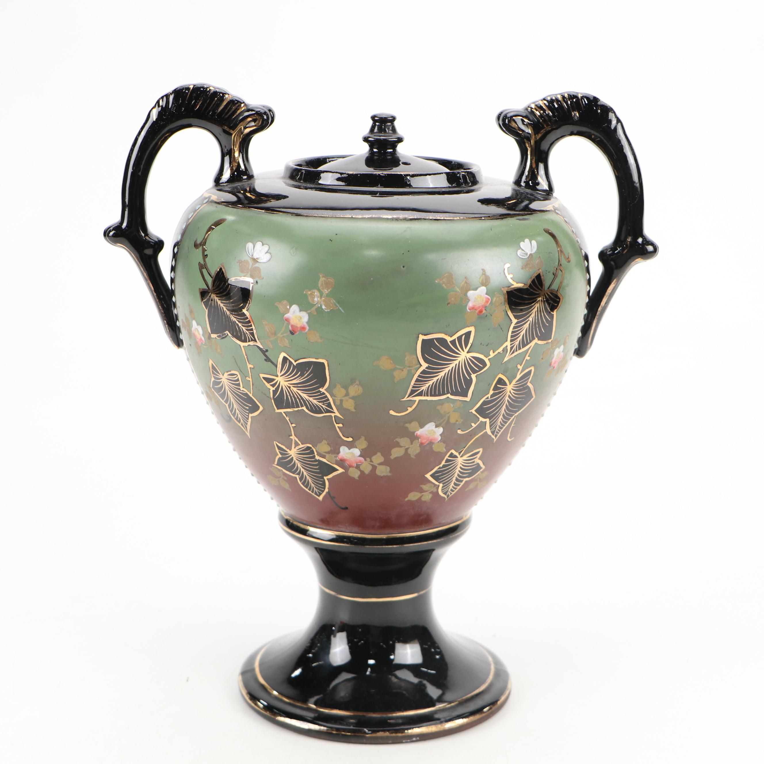 English Black Lusterware Ceramic Tea Urn, Late 19th/Early 20th Century