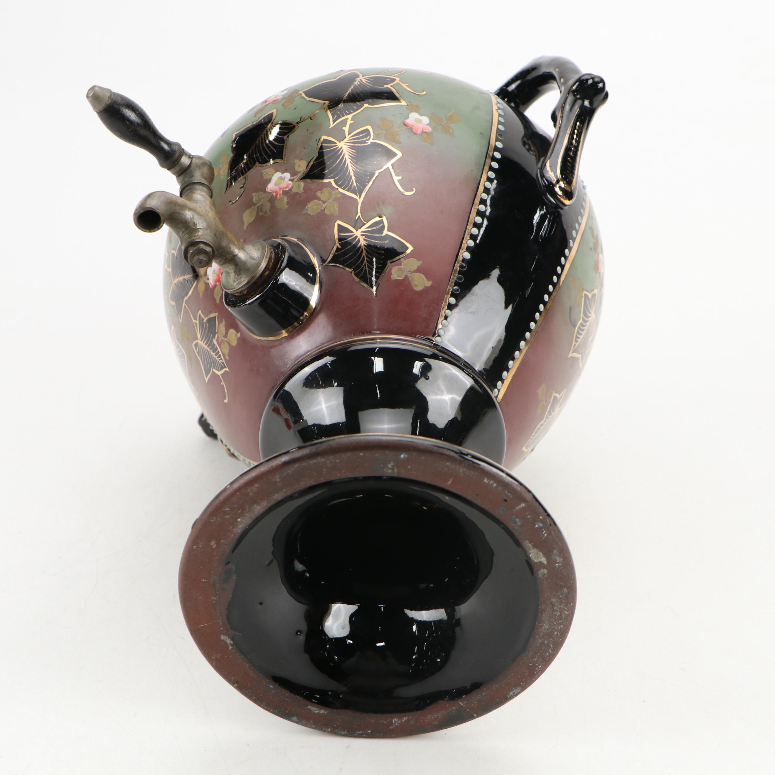 English Black Lusterware Ceramic Tea Urn, Late 19th/Early 20th Century