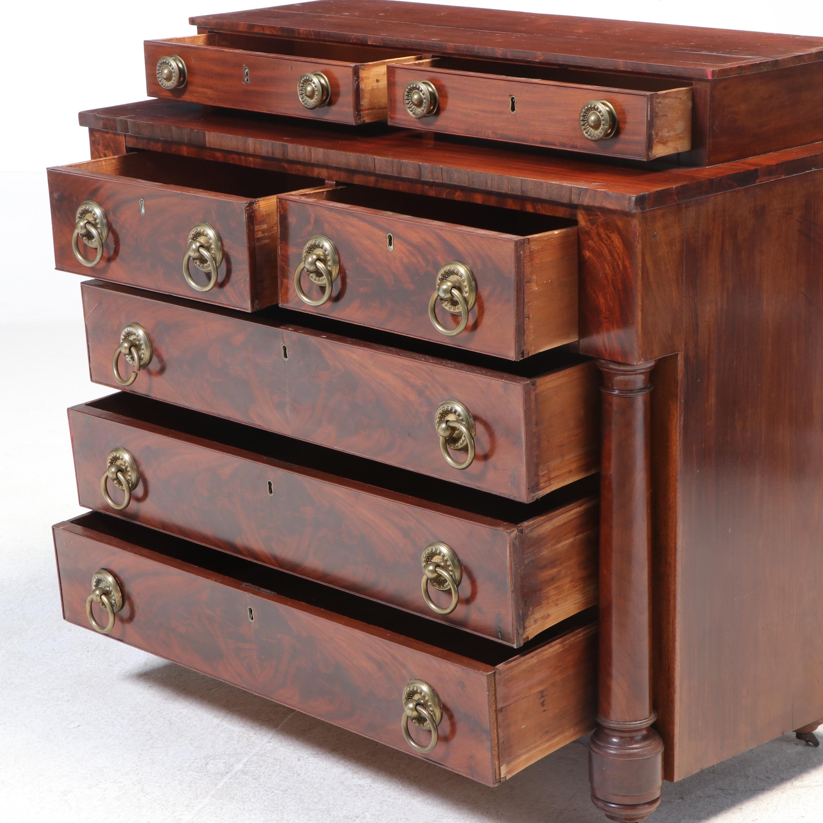 Empire Style Flame Mahogany Gentleman's Chest of Drawers, 20th Century