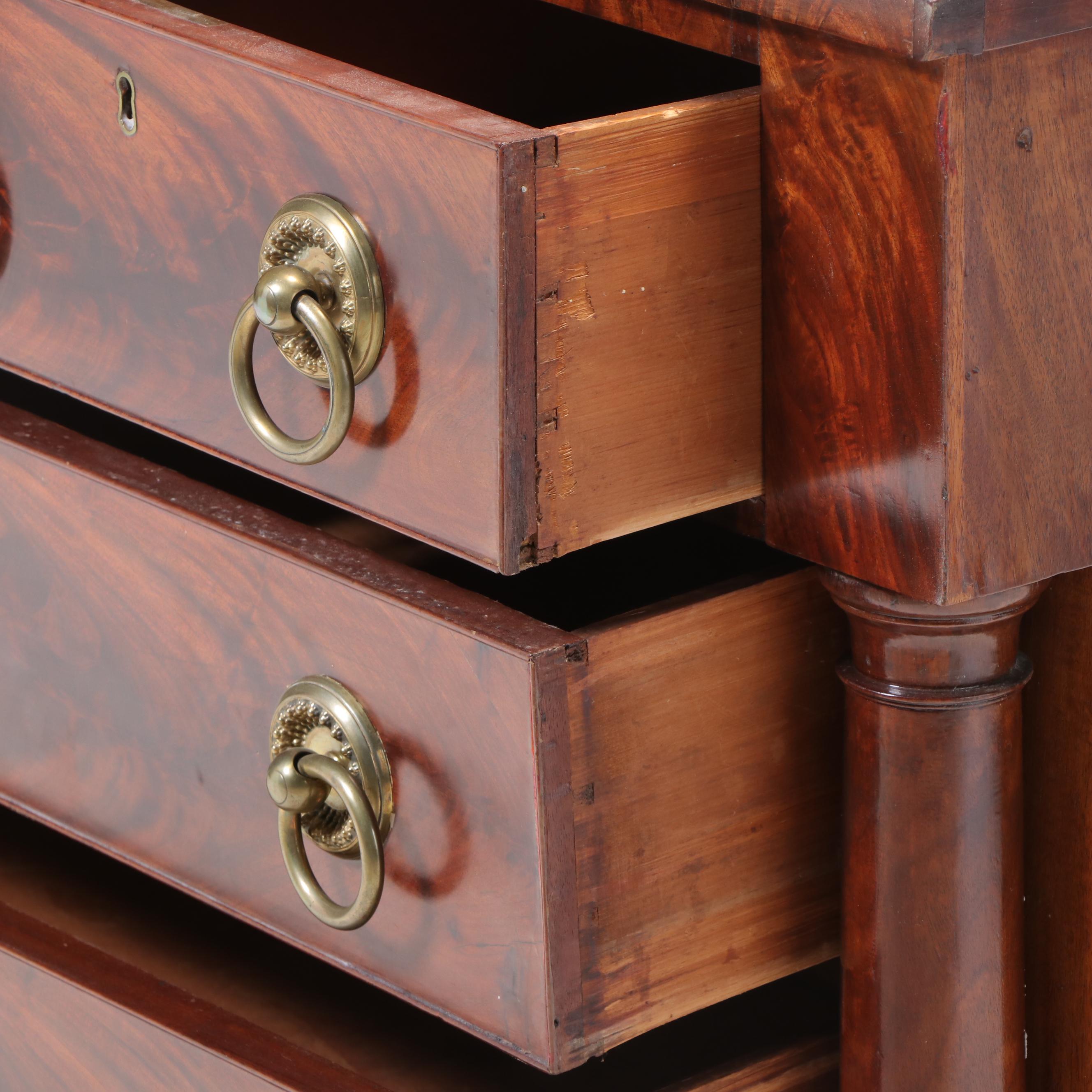 Empire Style Flame Mahogany Gentleman's Chest of Drawers, 20th Century