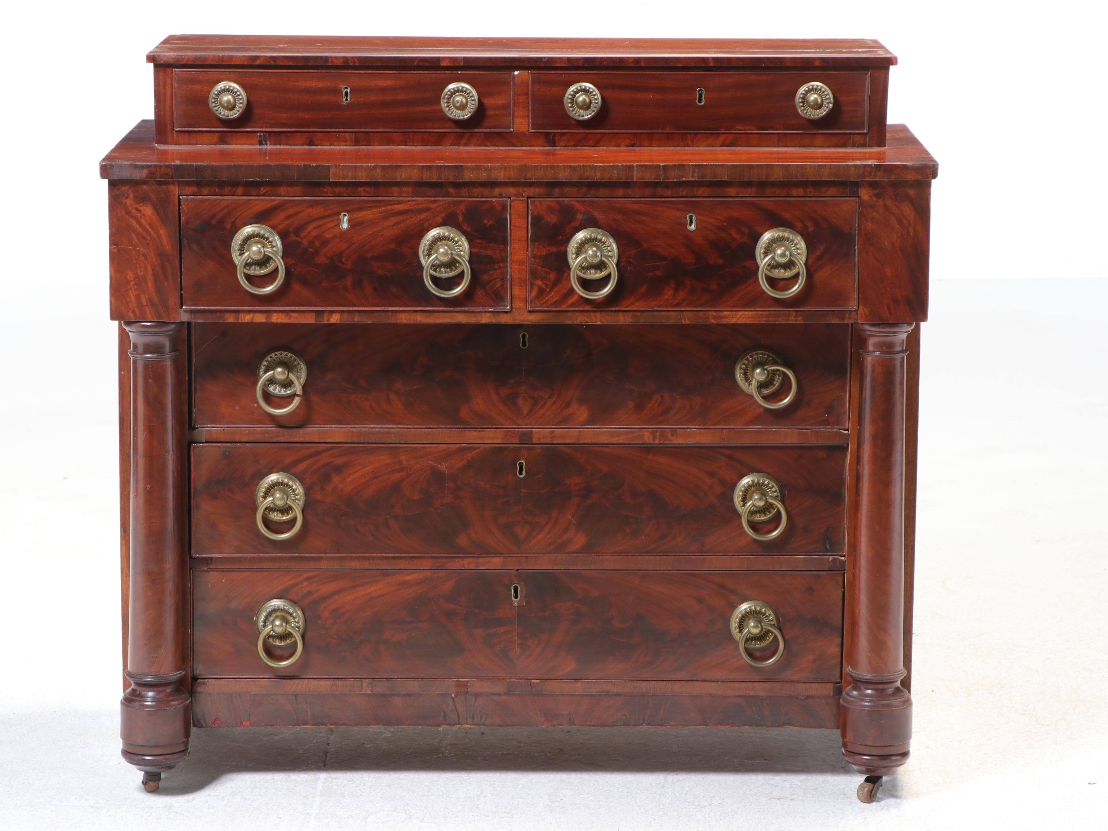 Empire Style Flame Mahogany Gentleman's Chest of Drawers, 20th Century