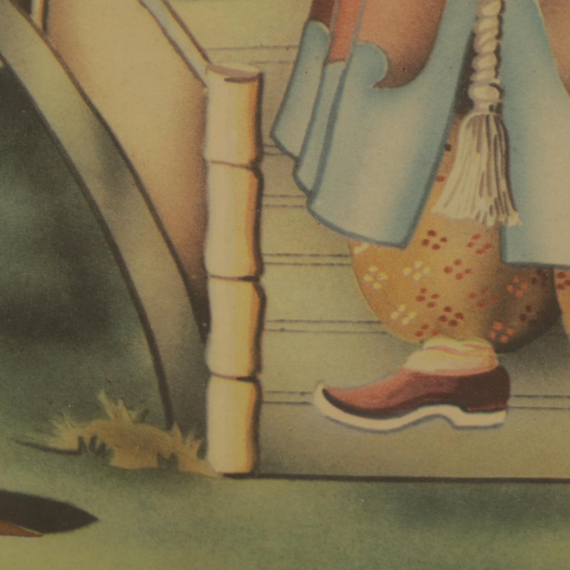 Donald Art Co. Lithographic Images of Asian Pair In Bamboo-Look Gilded Frames