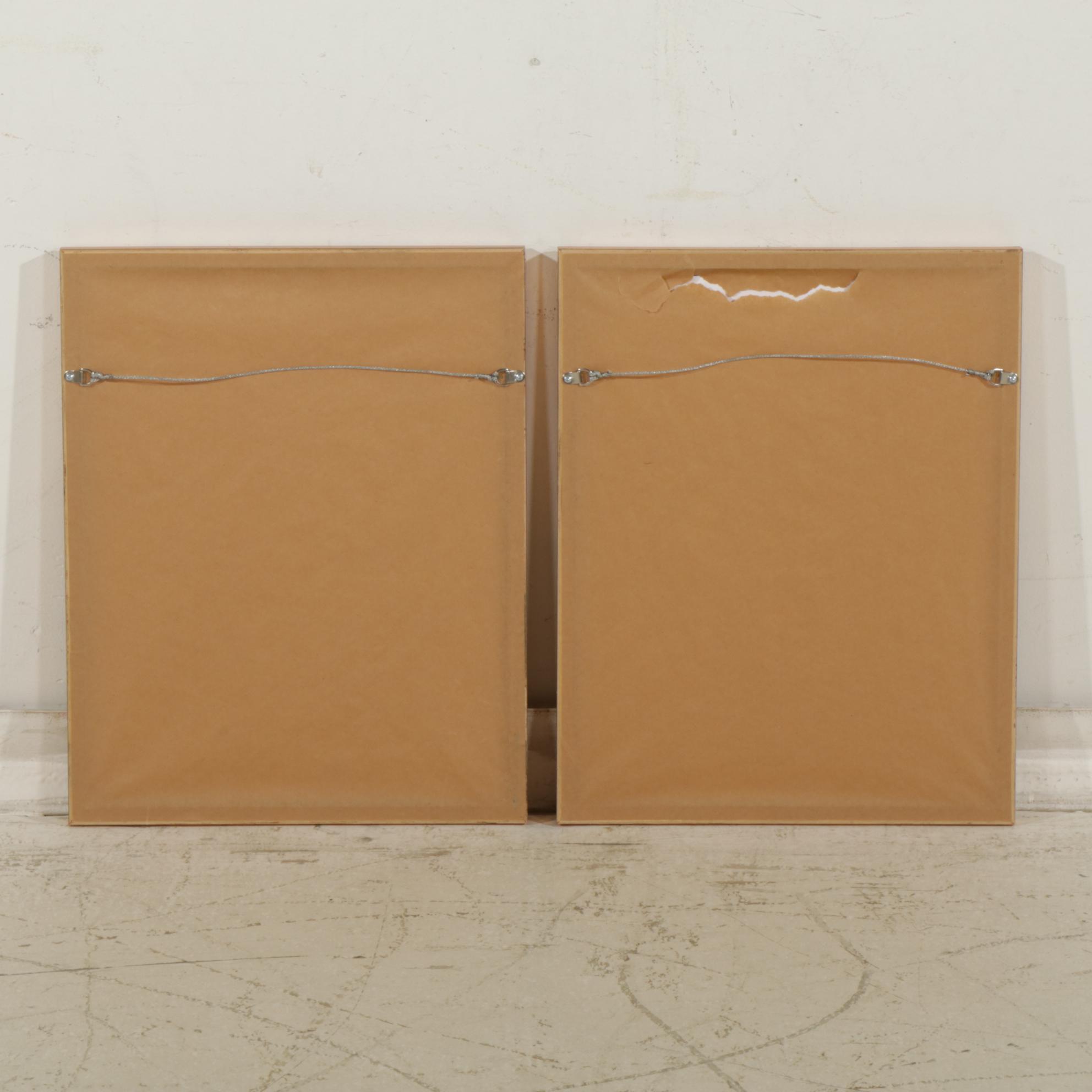 Donald Art Co. Lithographic Images of Asian Pair In Bamboo-Look Gilded Frames