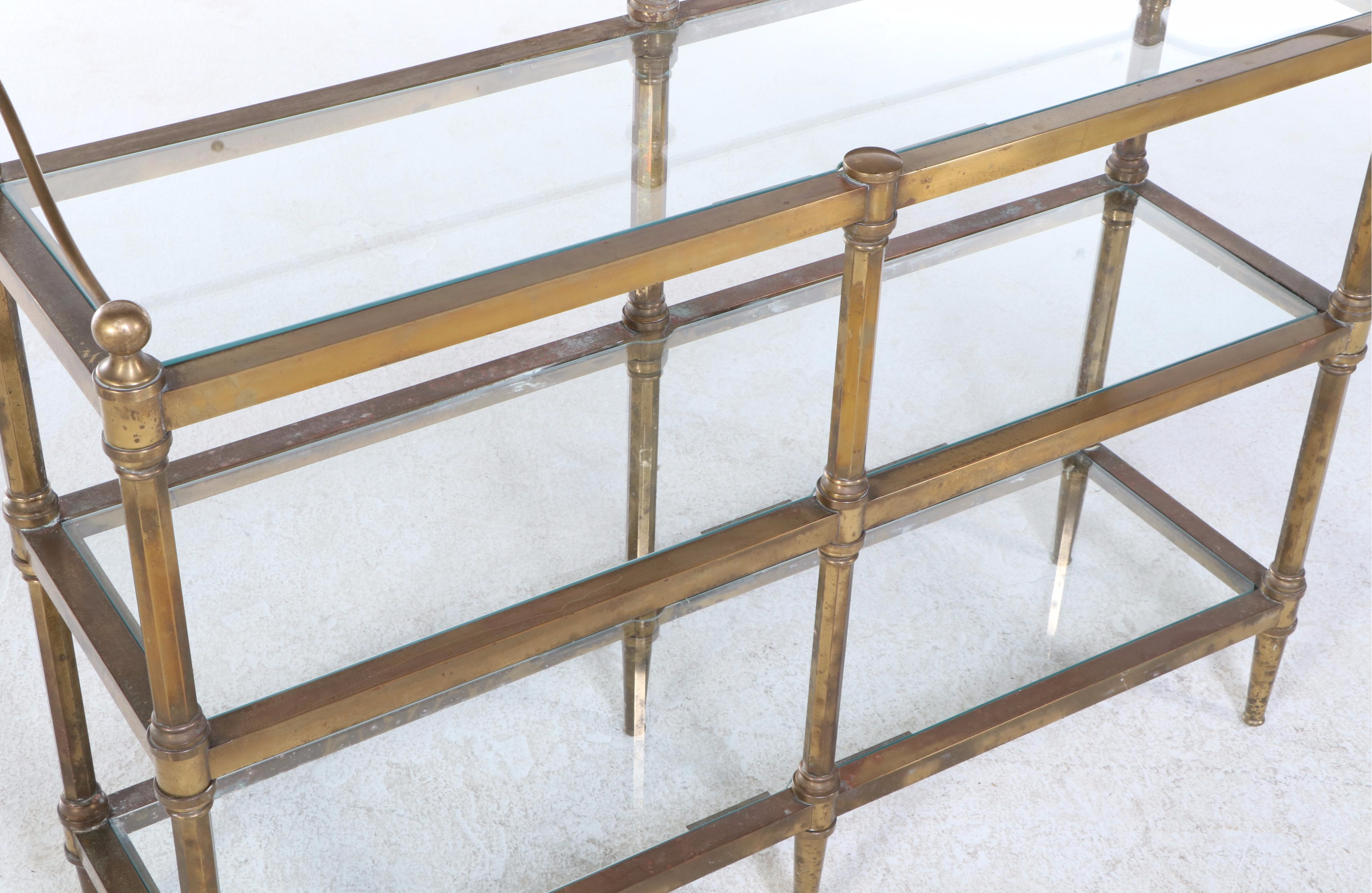 Regency Style Metal and Glass Three Shelf Étagère, Mid to Late 20th Century
