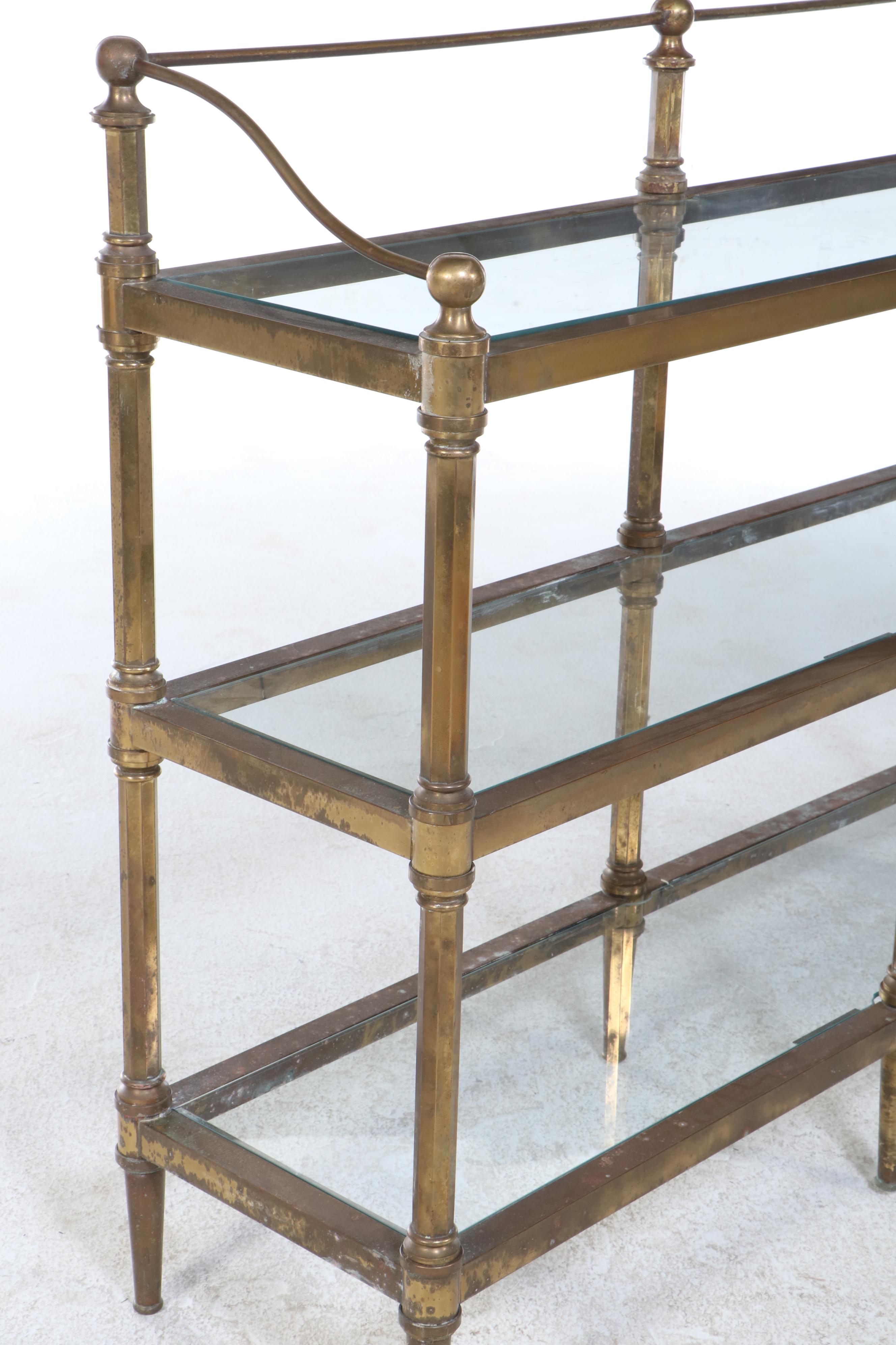 Regency Style Metal and Glass Three Shelf Étagère, Mid to Late 20th Century