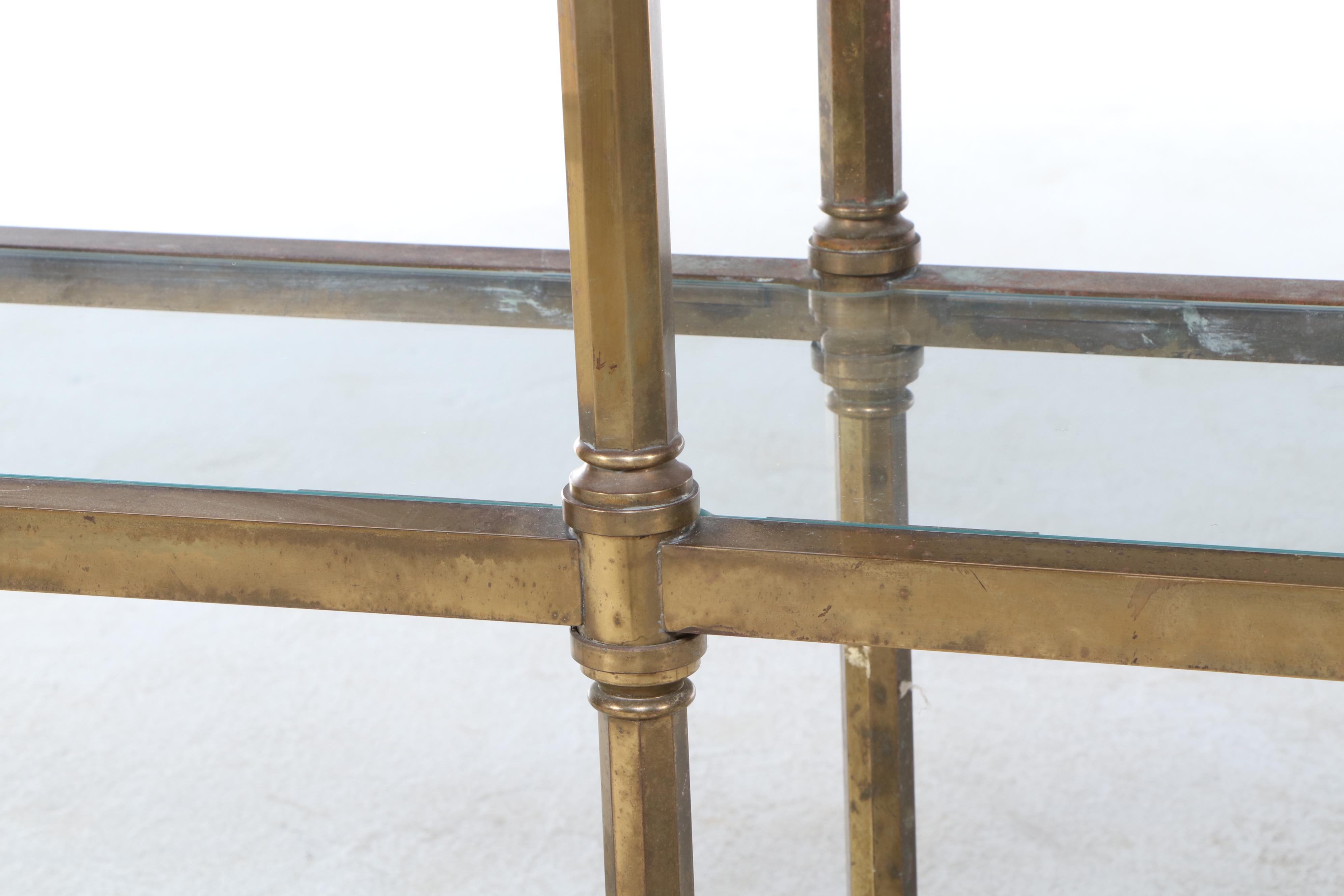 Regency Style Metal and Glass Three Shelf Étagère, Mid to Late 20th Century