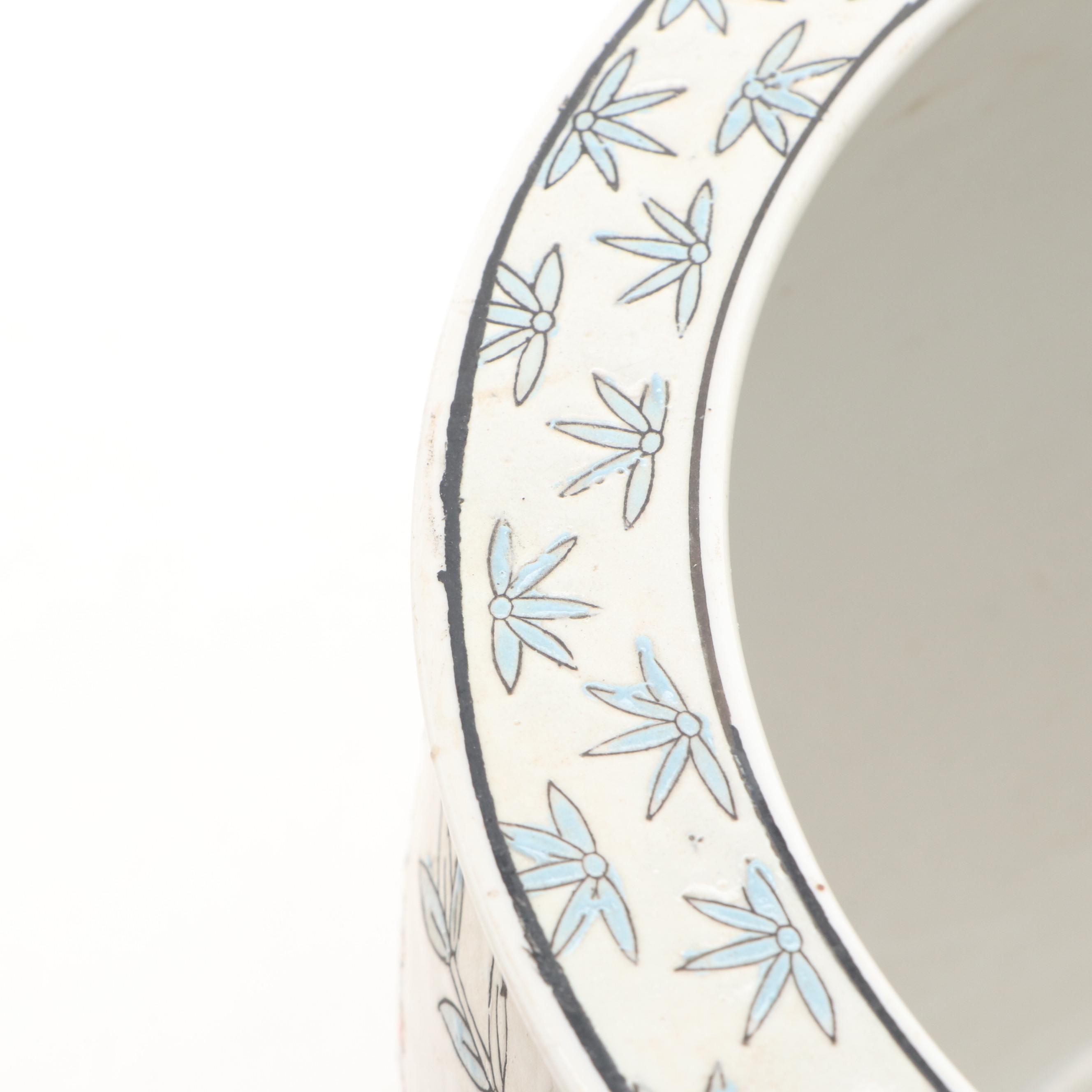 Chinese Ceramic Planter with Heron and Nature Motifs