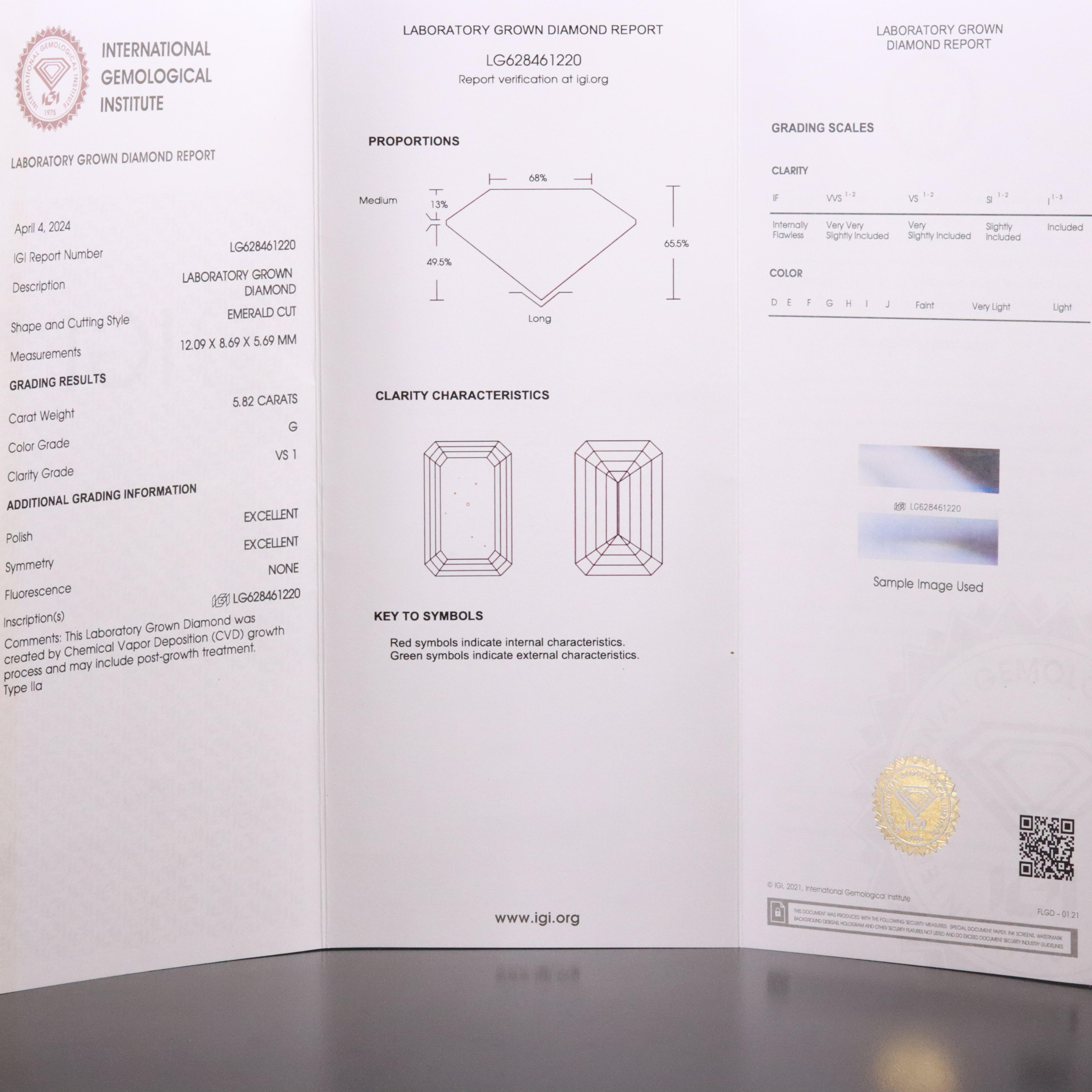 14K 6.22 CTW Lab Grown Diamond Ring with IGI Report