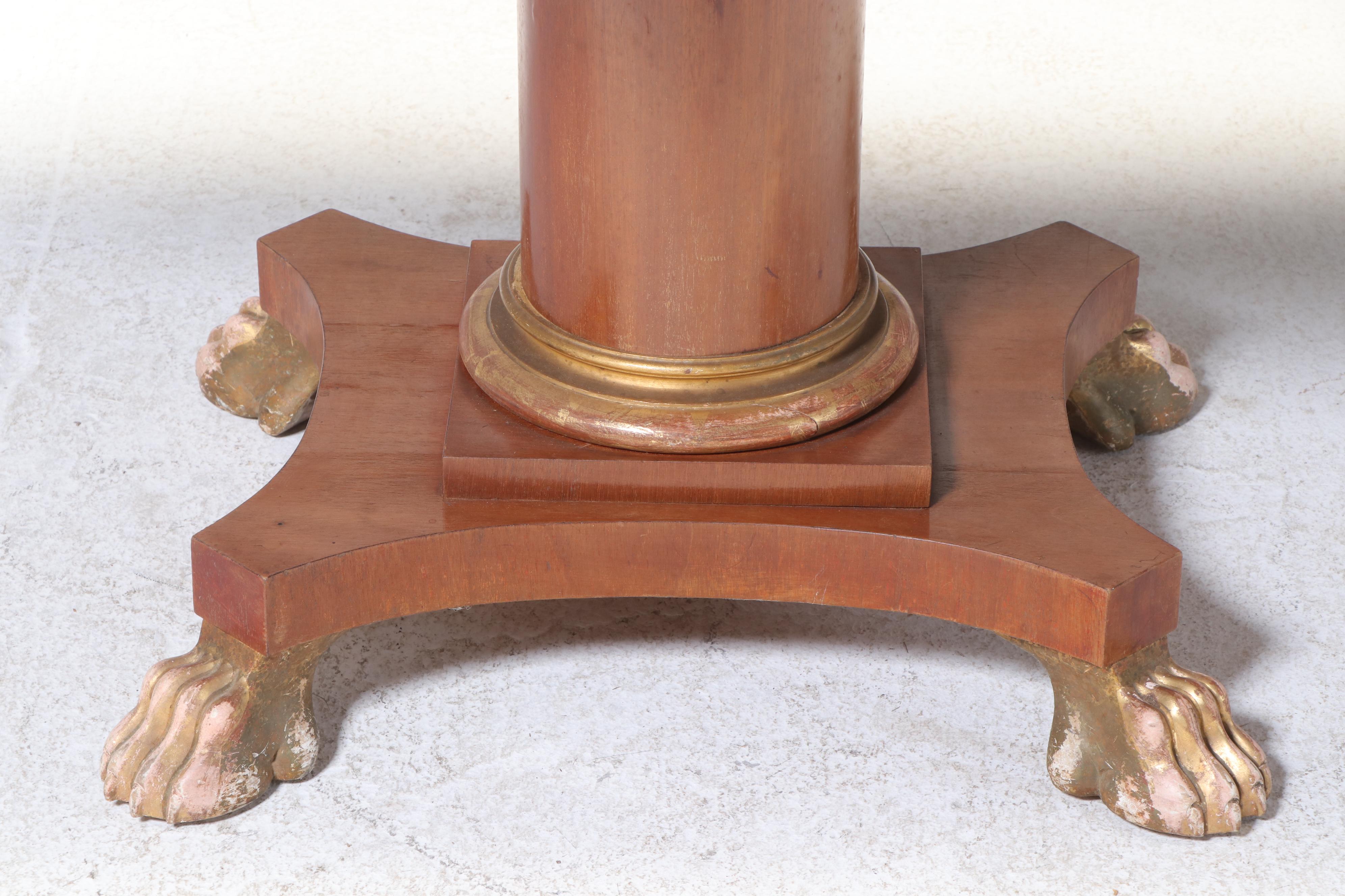 Empire Style Mahogany Drop-Leaf Pedestal Table with Giltwood Claw Feet